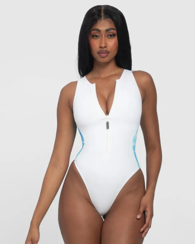 Crewneck Hi Cut Sleeveless Surfy - White/Pool Contour sold by TA3