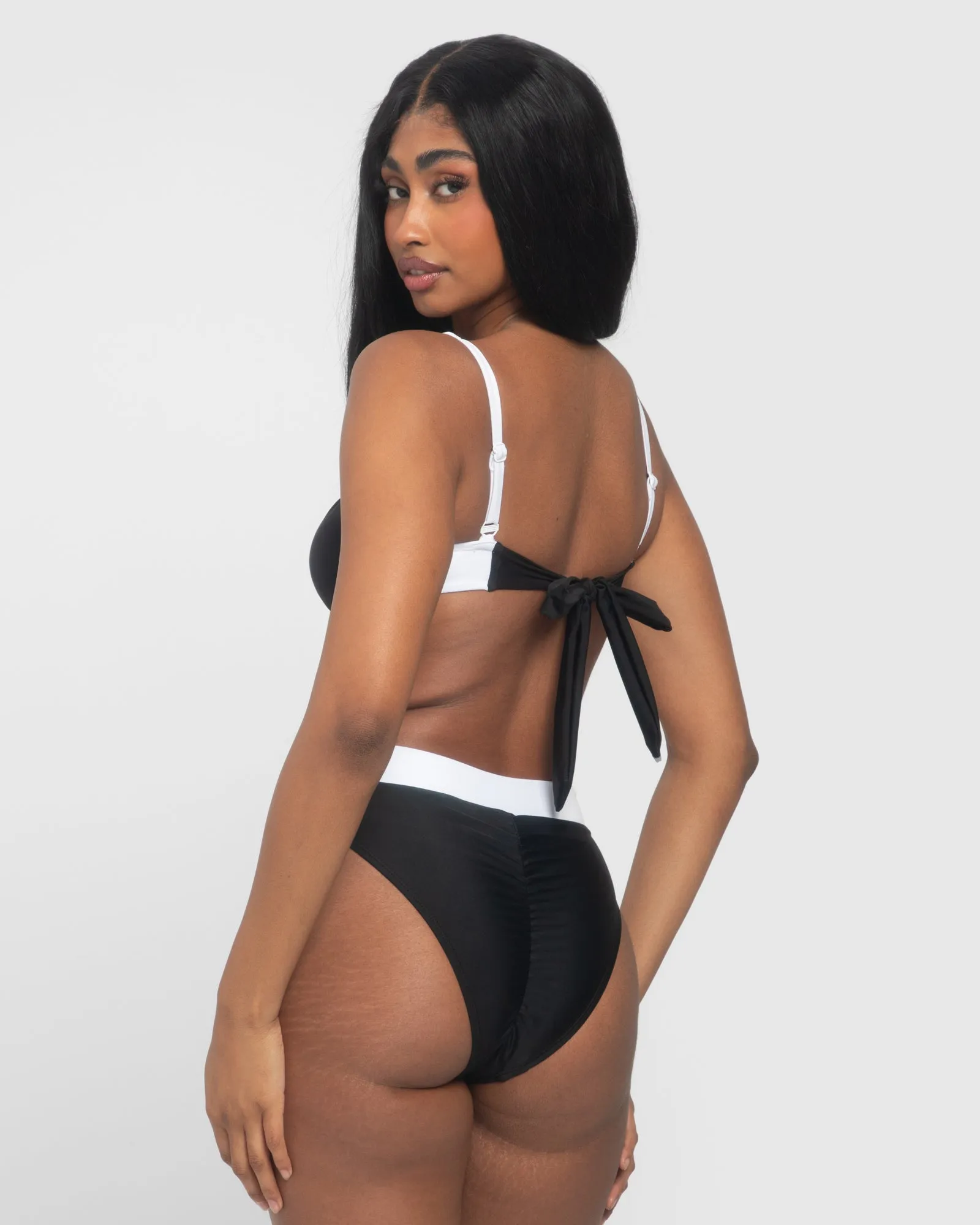 Brazilian Ruched Back Kini Bottom - Black/White sold by TA3 product image thumbnail 5