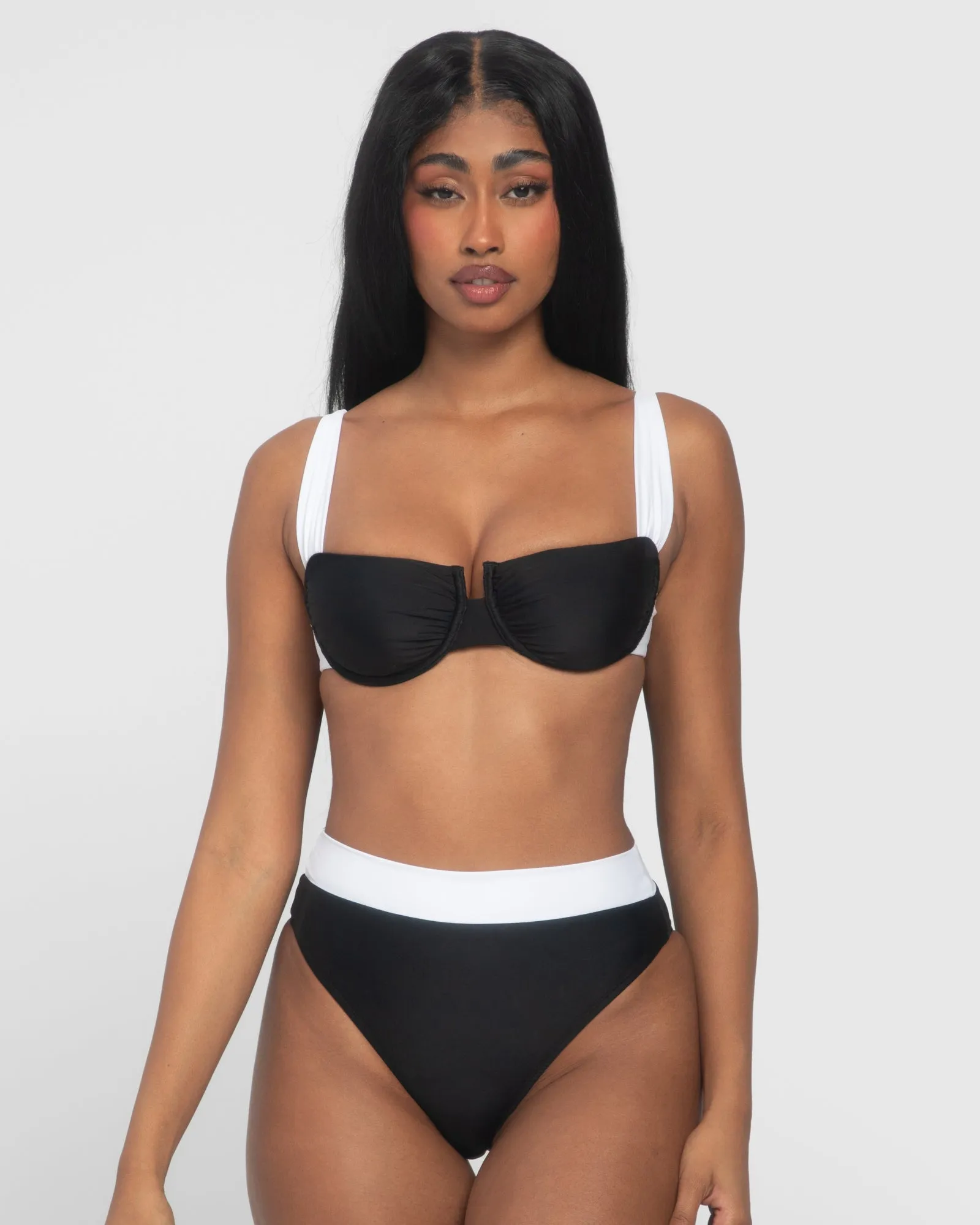 Brazilian Ruched Back Kini Bottom - Black/White sold by TA3 product image thumbnail 2