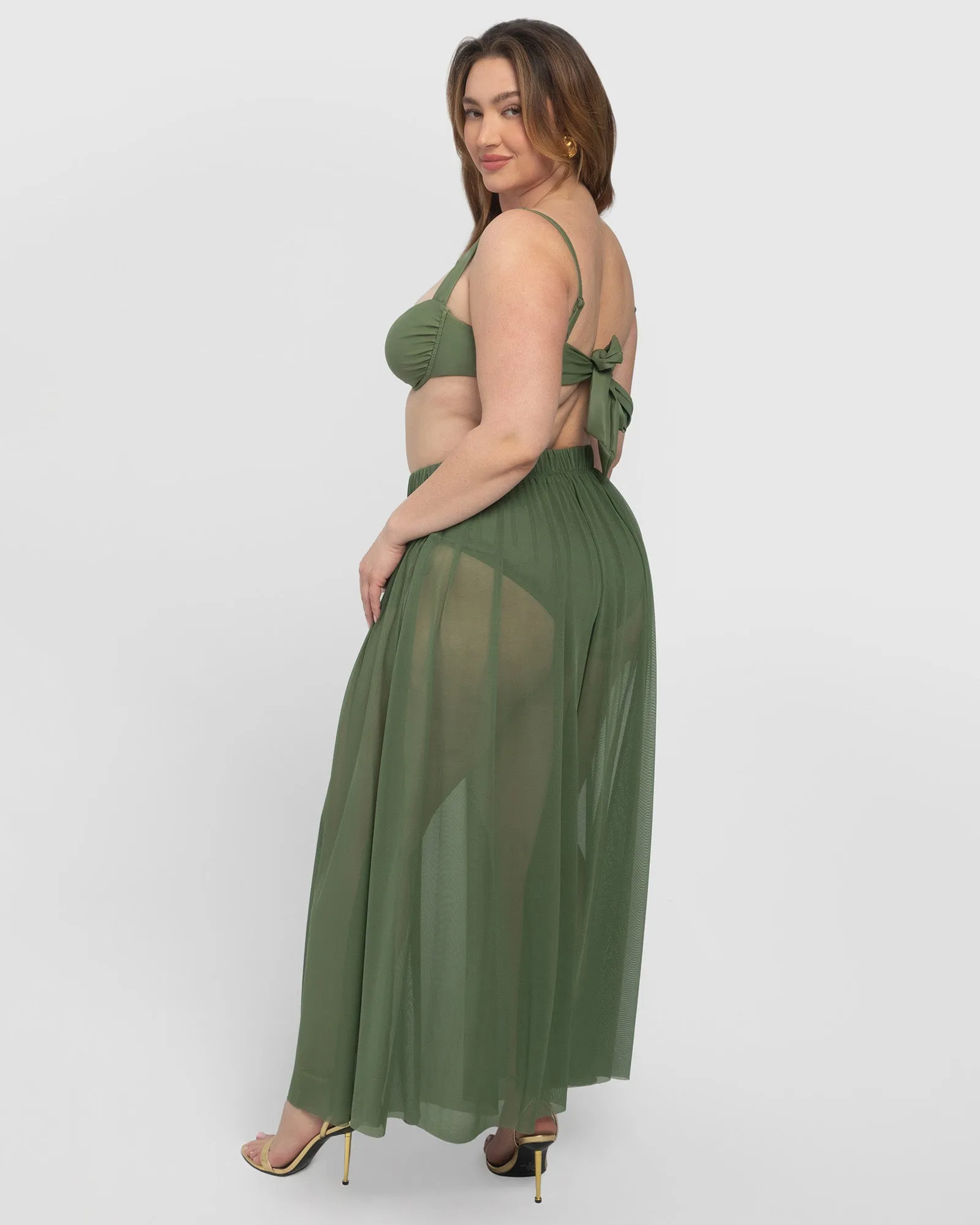 Ringy Sheer Slit Skirty - Martini Olive sold by TA3 product image thumbnail 2
