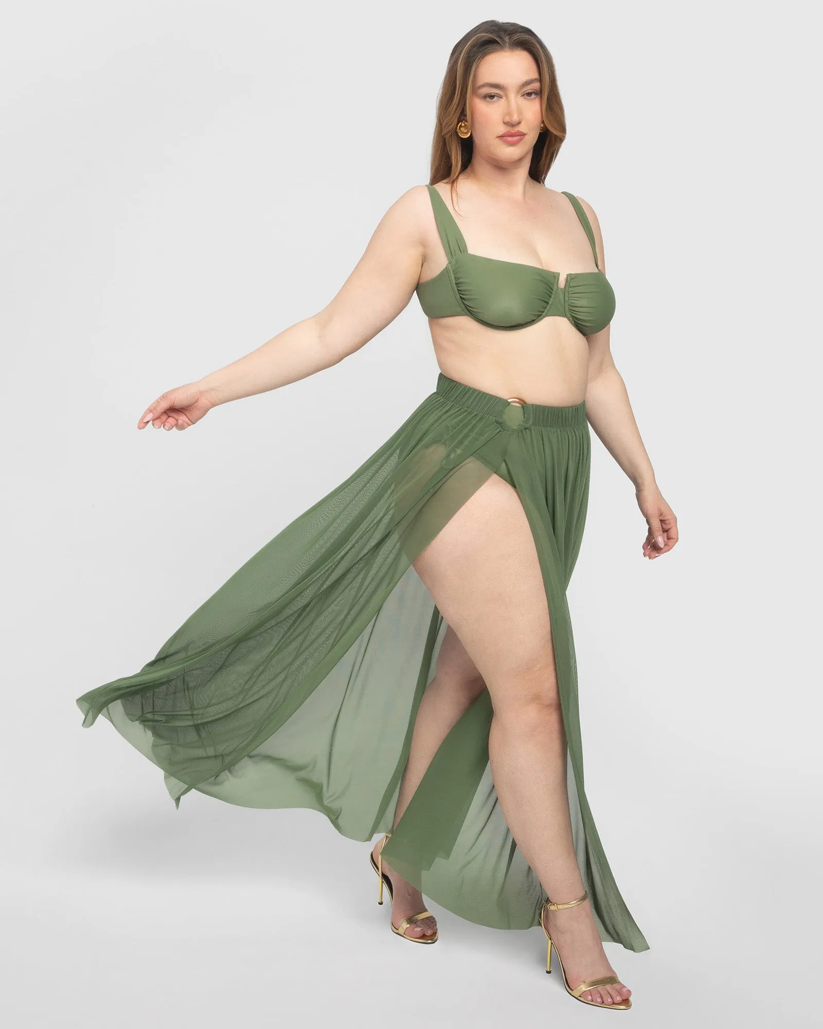 Ringy Sheer Slit Skirty - Martini Olive sold by TA3 product image thumbnail 3