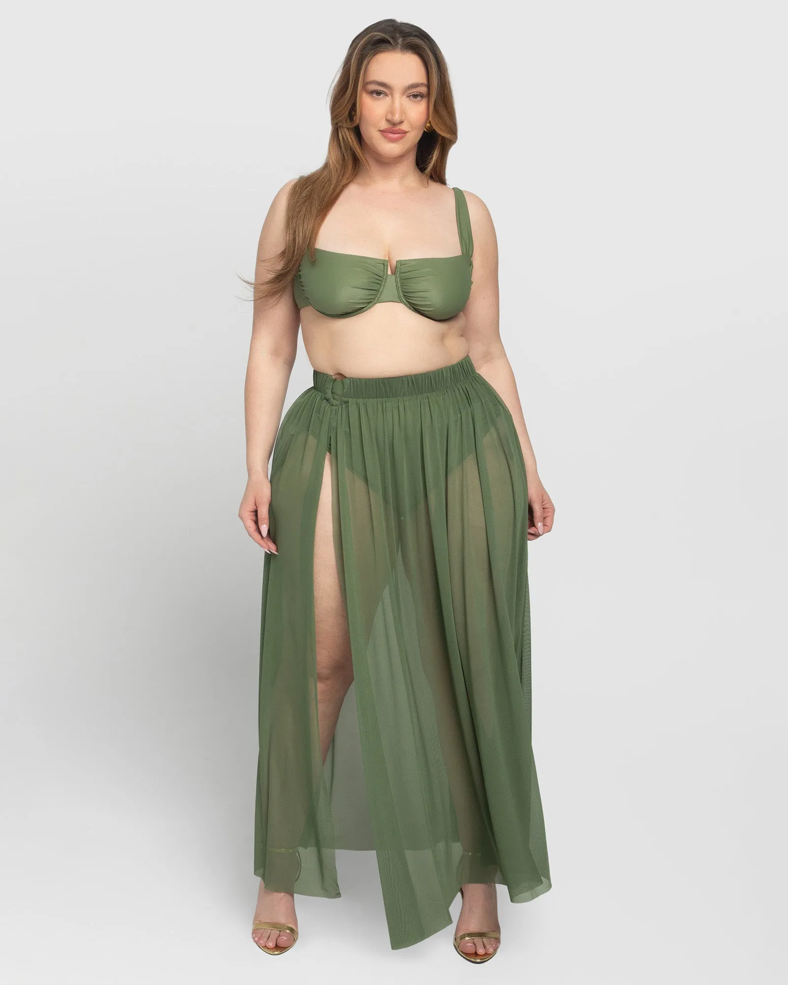 Ringy Sheer Slit Skirty - Martini Olive sold by TA3