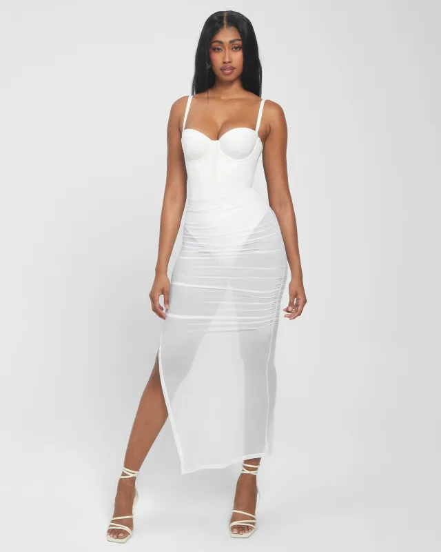 Ruched Sheer Midi Skirty - White sold by TA3