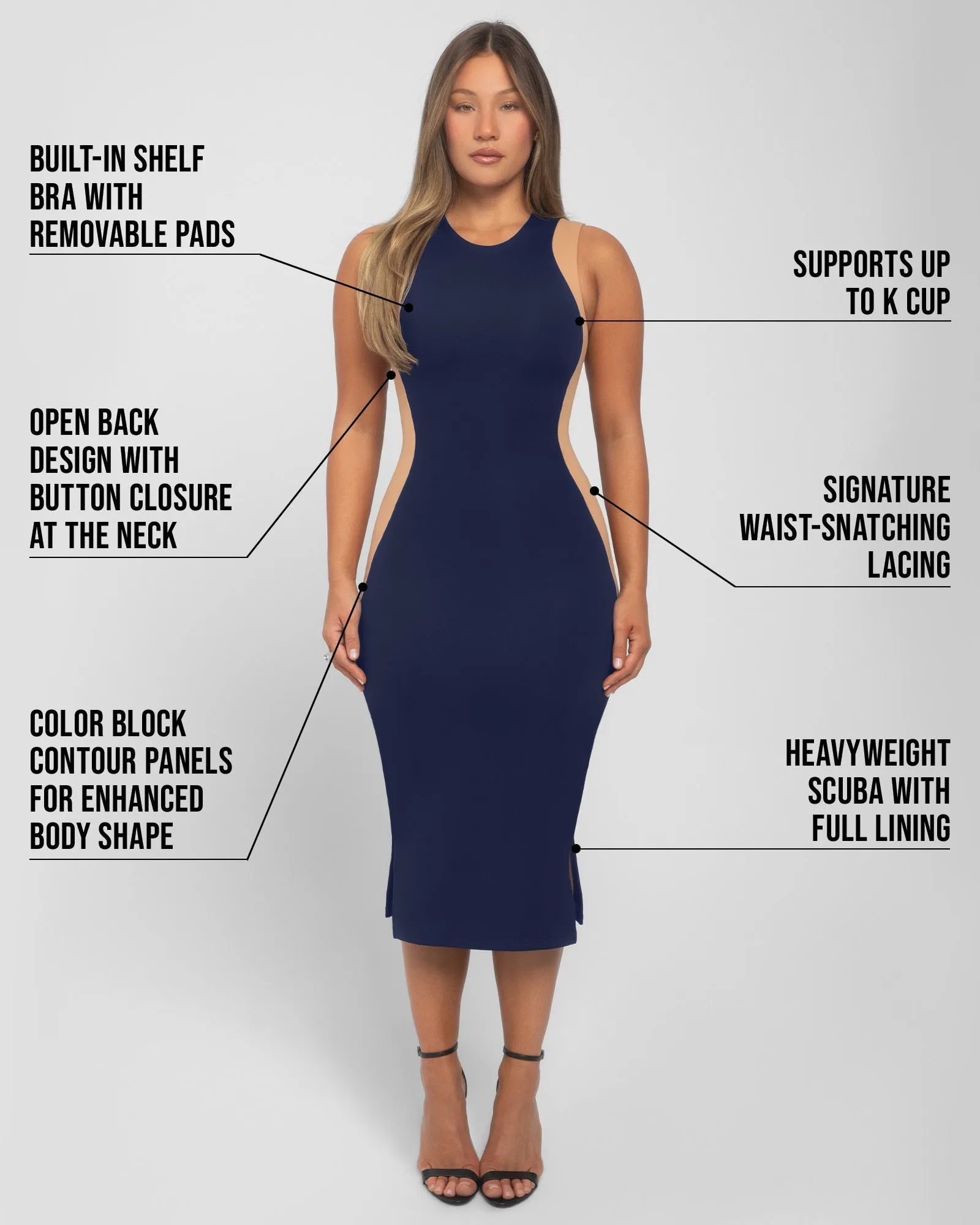 Illusion Column Dress - Contour Midnight/Sand sold by TA3 product image thumbnail 5