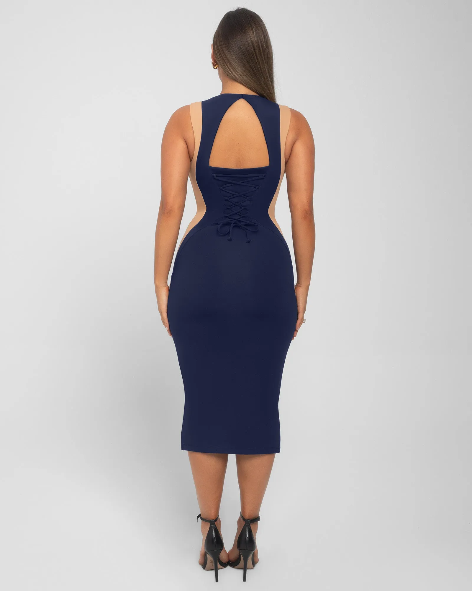 Illusion Column Dress - Contour Midnight/Sand sold by TA3 product image thumbnail 3