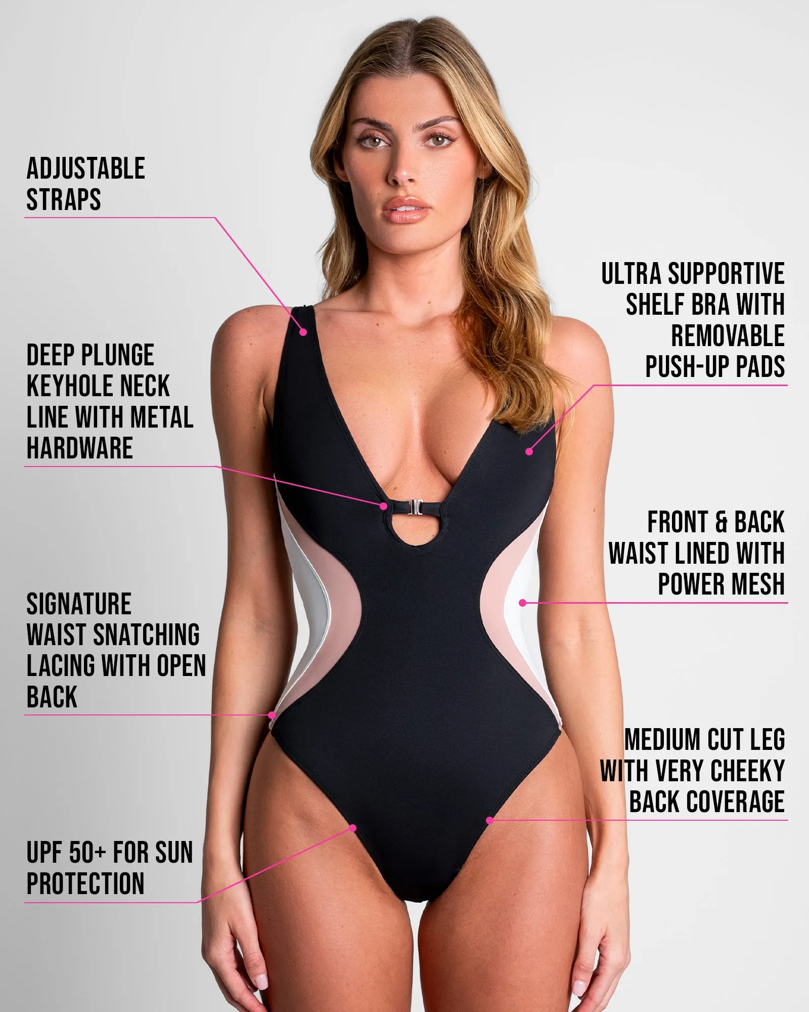 Brazilian Plungey Keyhole - Contour Black/Rose/White sold by TA3 product image thumbnail 4