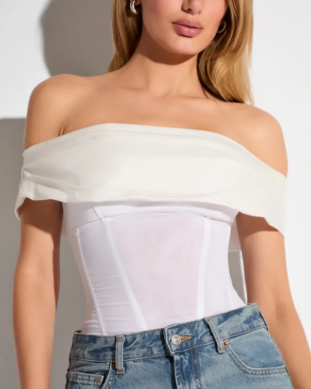 Poplin Off Shoulder Corset Top - Crisp White sold by TA3