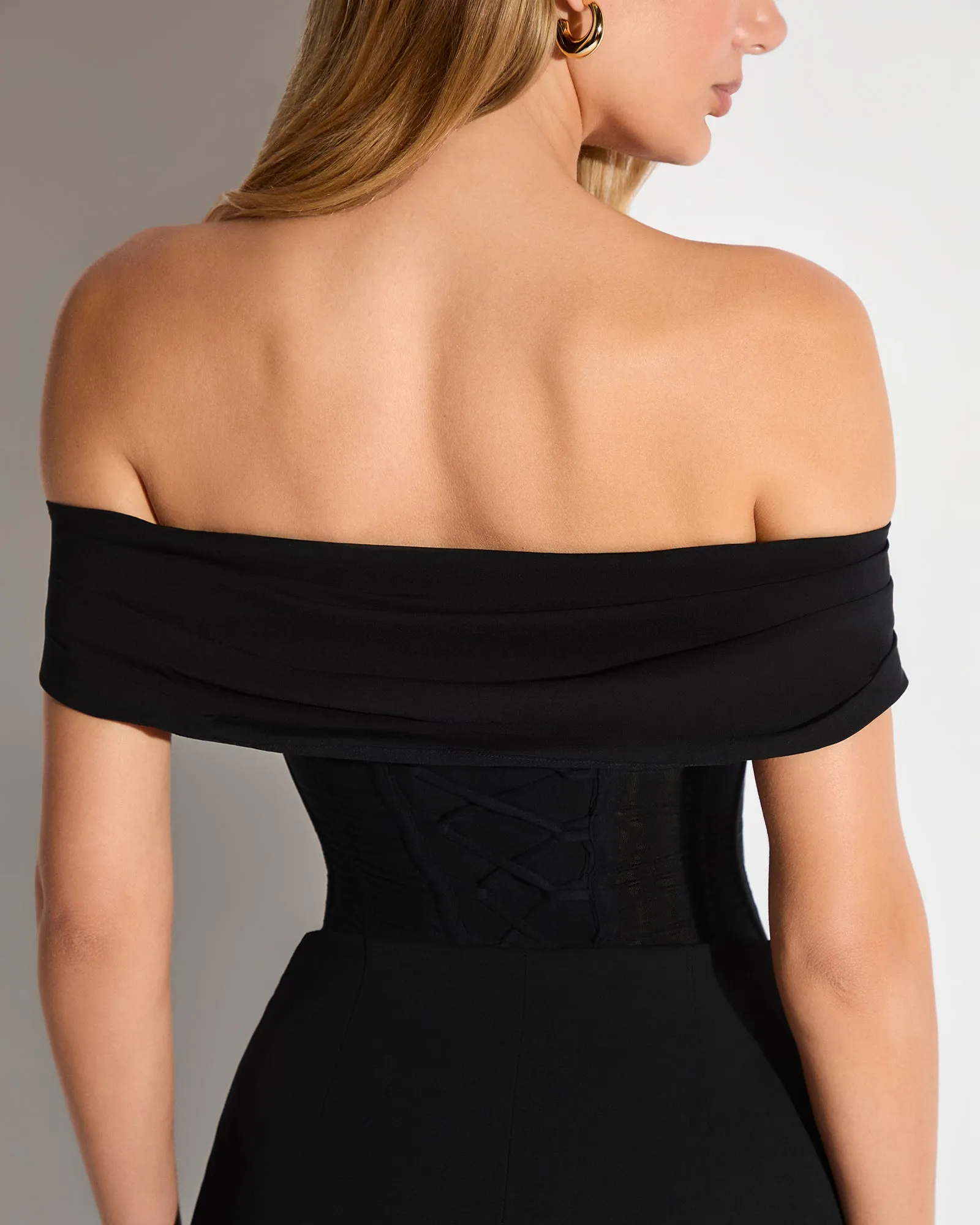 Poplin Off Shoulder Corset Top - Black sold by TA3 product image thumbnail 2