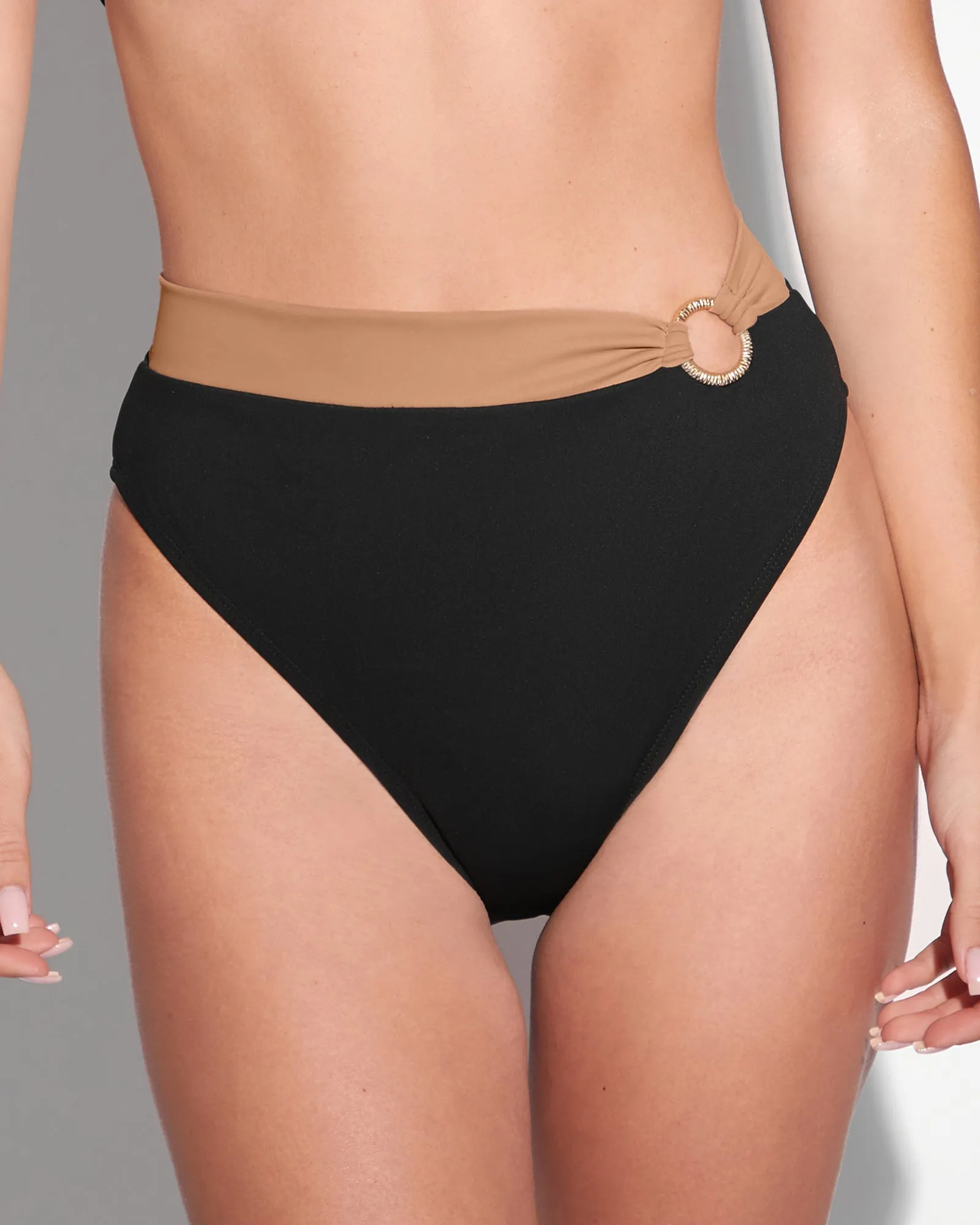 Brazilian Ring Kini Bottom - Black/Tawny sold by TA3