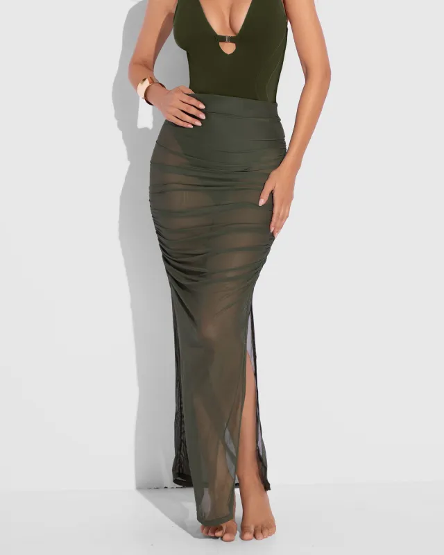 Ruched Sheer Midi Skirty - Fern Green sold by TA3