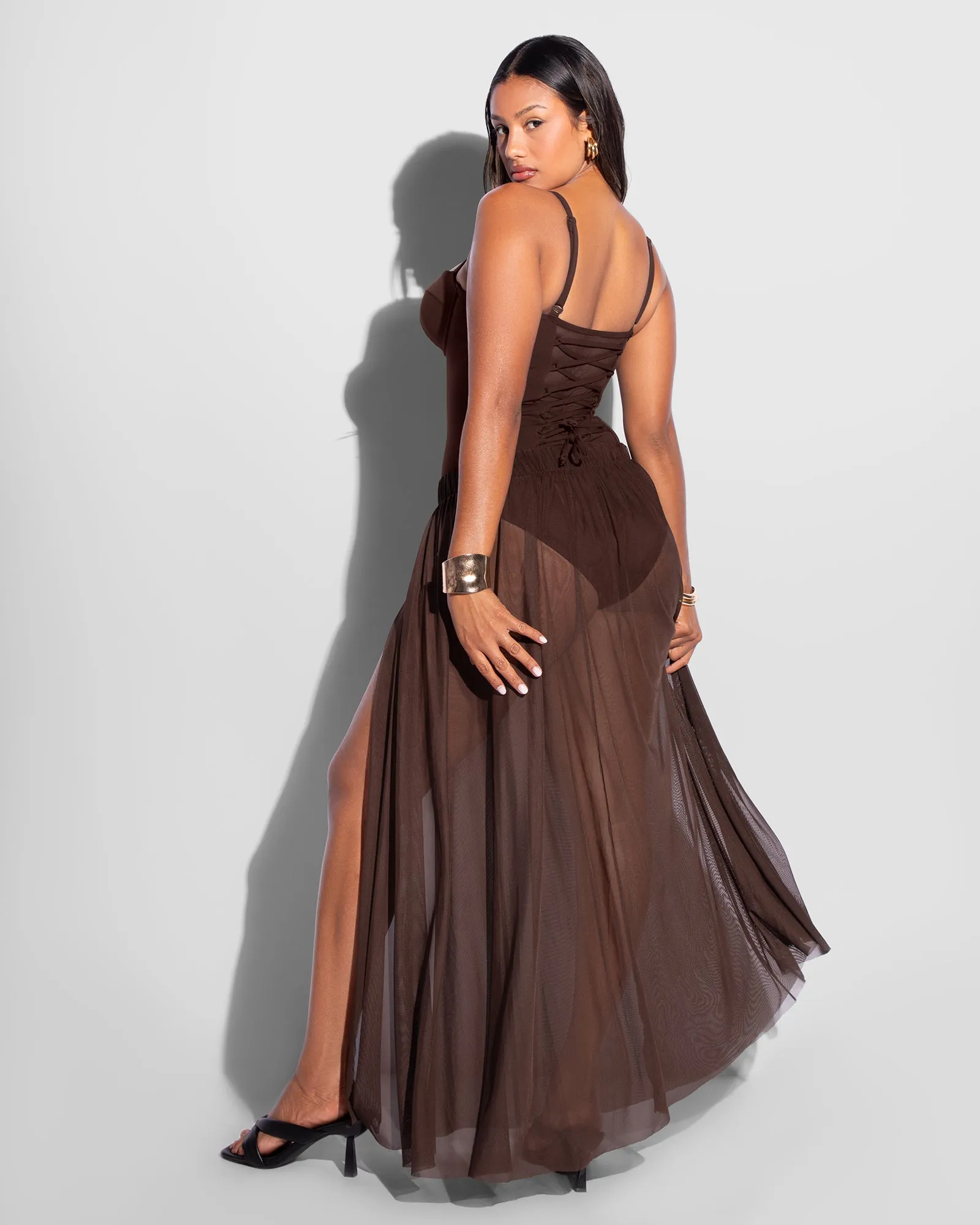 Ringy Sheer Slit Skirty - Espresso sold by TA3 product image thumbnail 2