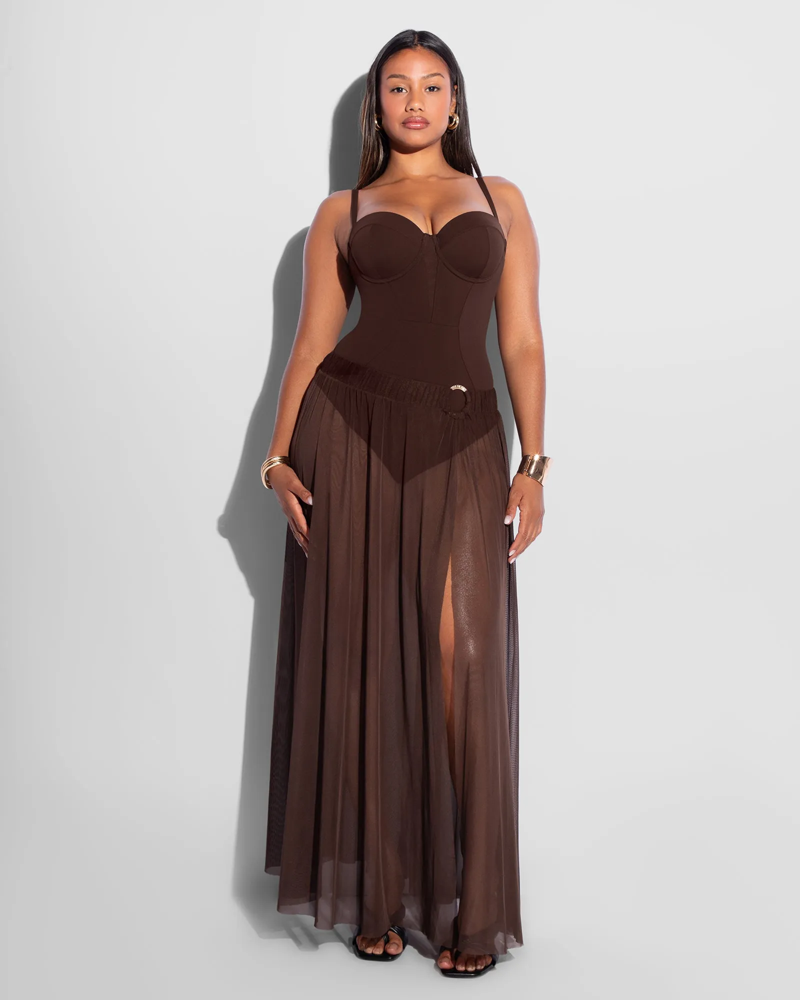 Ringy Sheer Slit Skirty - Espresso sold by TA3 product image thumbnail 3