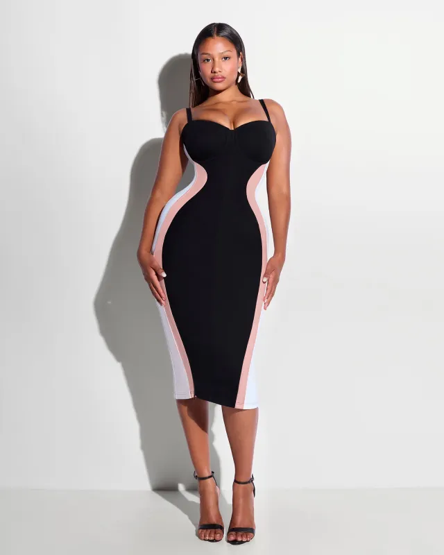 Seamed Lushy Midi Dress - Contour Black/Rose/White sold by TA3