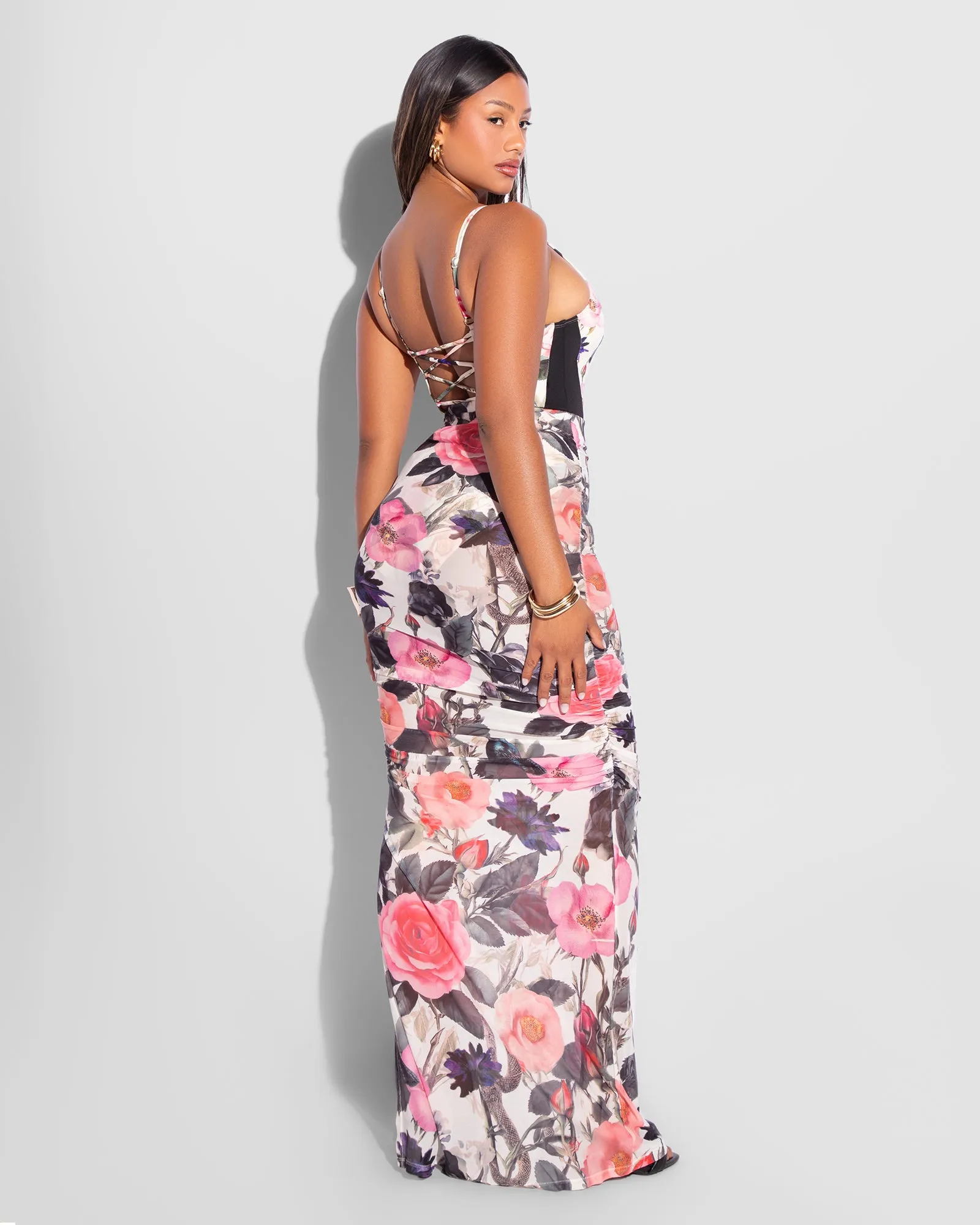 Ruched Sheer Midi Skirty - Rose Snake sold by TA3 product image thumbnail 2