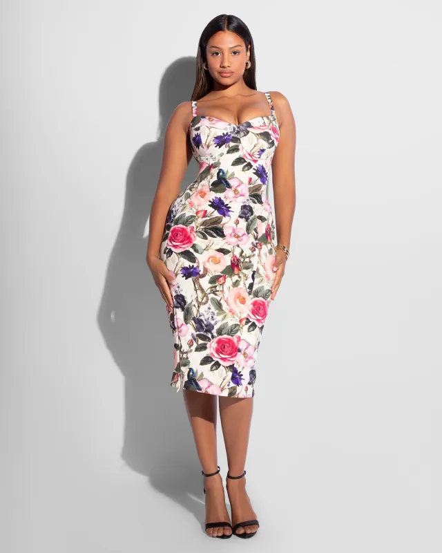 Seamed Lushy Midi Dress - Rose Bloom sold by TA3