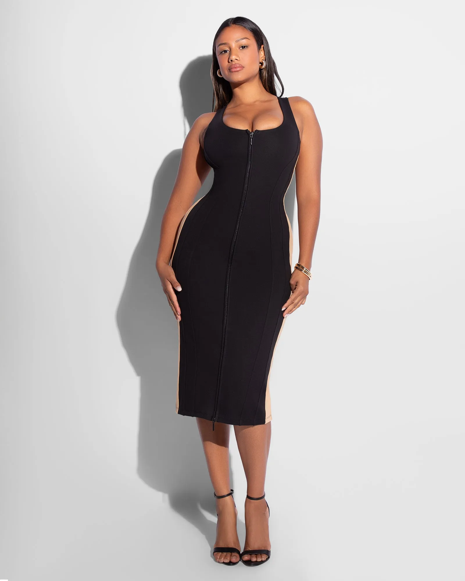Corsety Scoop Neck Pencil Dress - Contour Black/Sand sold by TA3