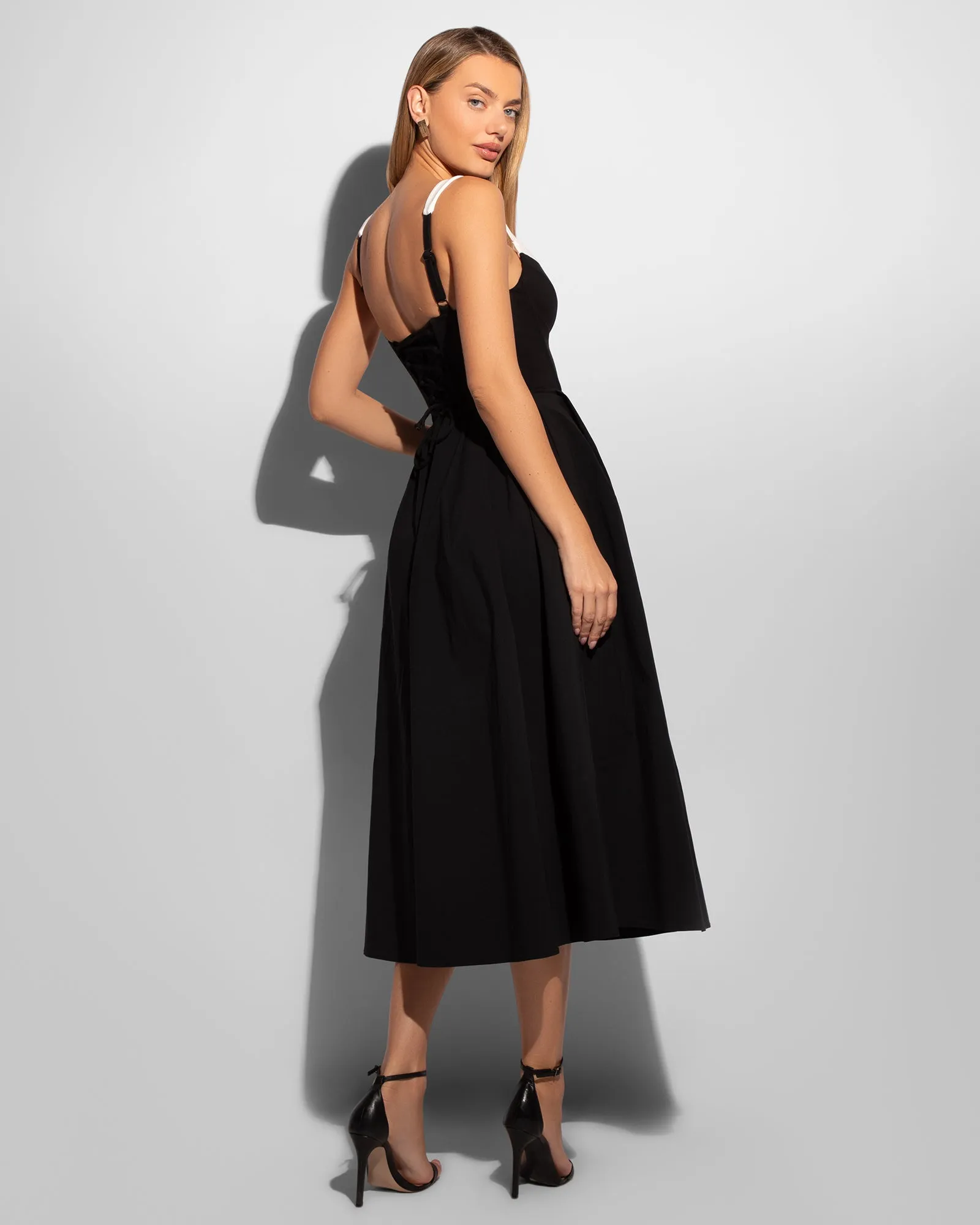 Poplin Fit & Flare Midi Dress - Black/Ivory sold by TA3 product image thumbnail 2
