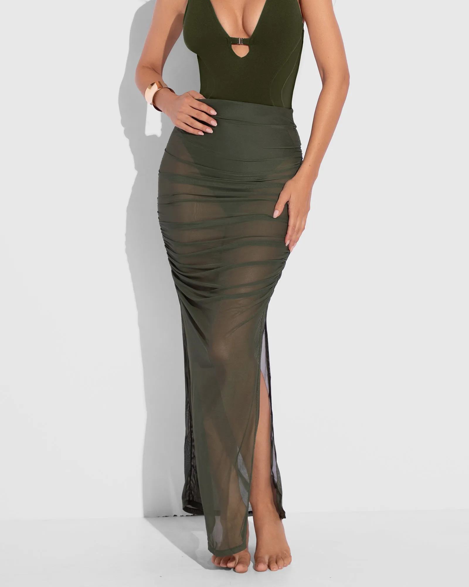 Ruched Sheer Maxi Skirty - Fern Green sold by TA3 product image thumbnail 2