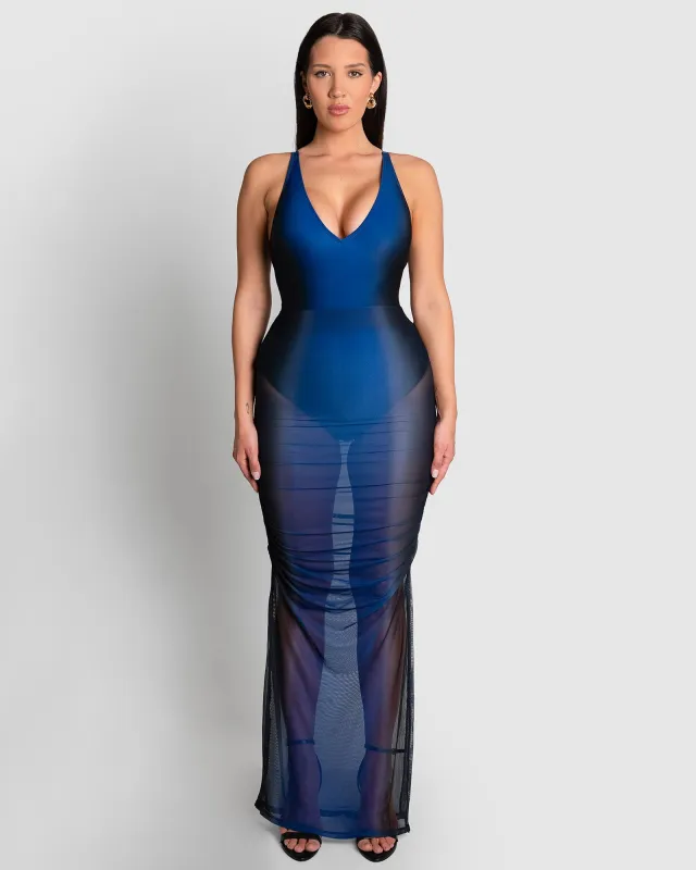 Ruched Sheer Maxi Skirty - Midnight Ombre sold by TA3