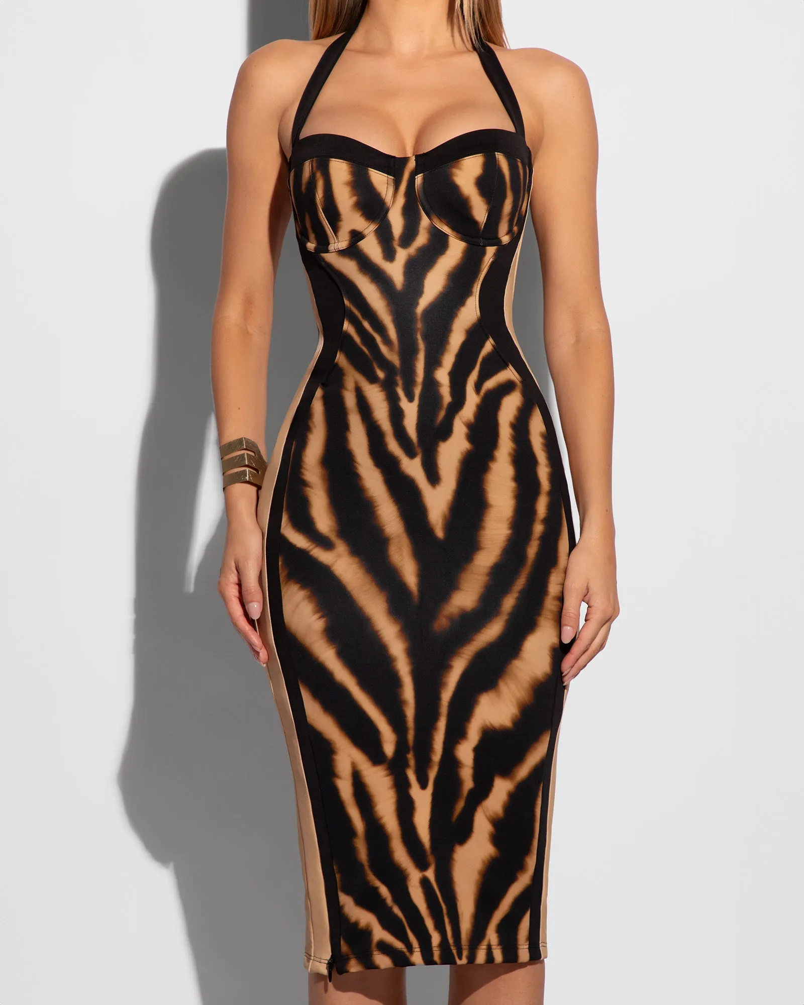 Seamed Lushy Halter Dress - Contour Golden Zebra sold by TA3 product image thumbnail 4