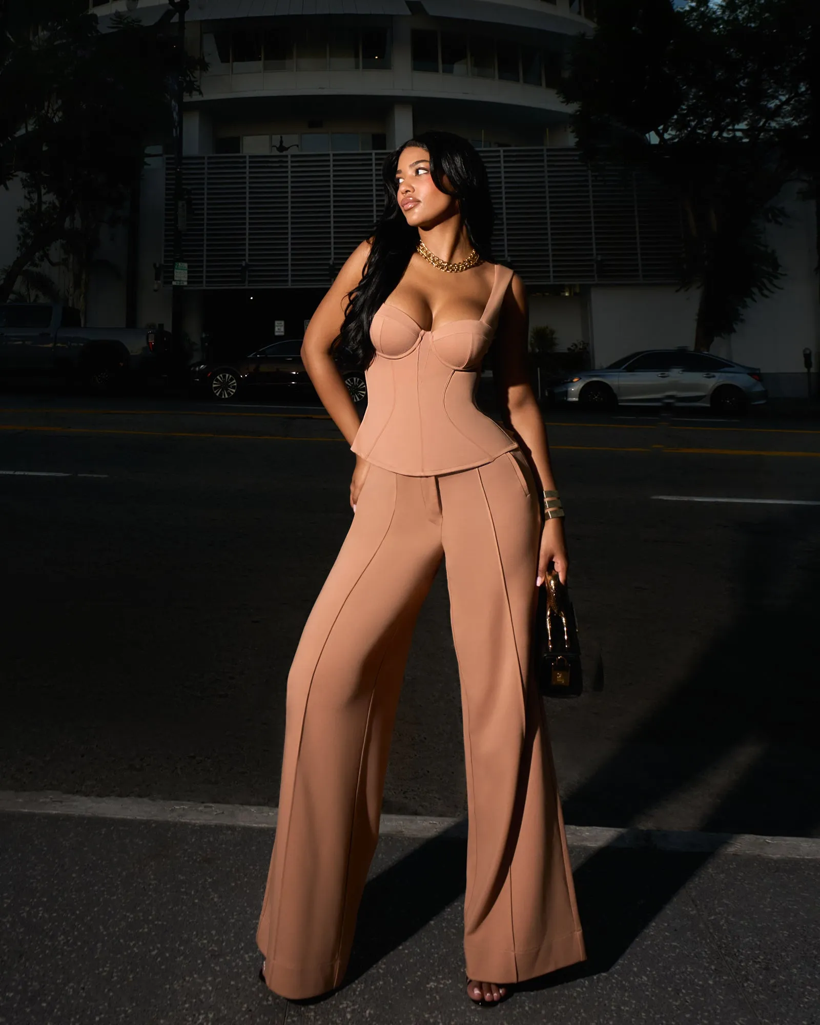 Belted Wide Leg Ponte Pant - Camel sold by TA3 product image thumbnail 2