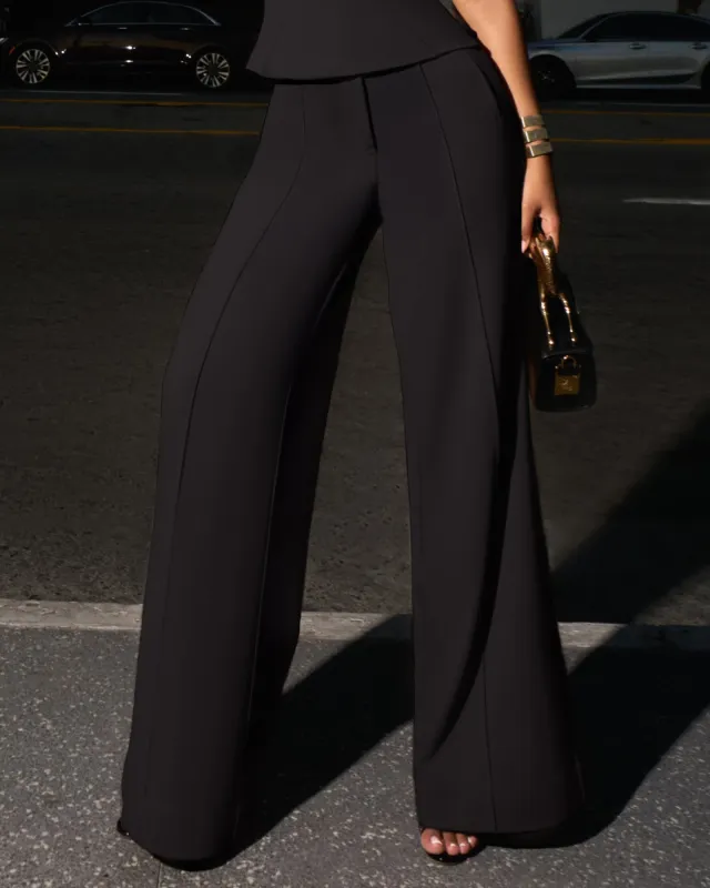 Belted Wide Leg Ponte Pant - Black made by TA3