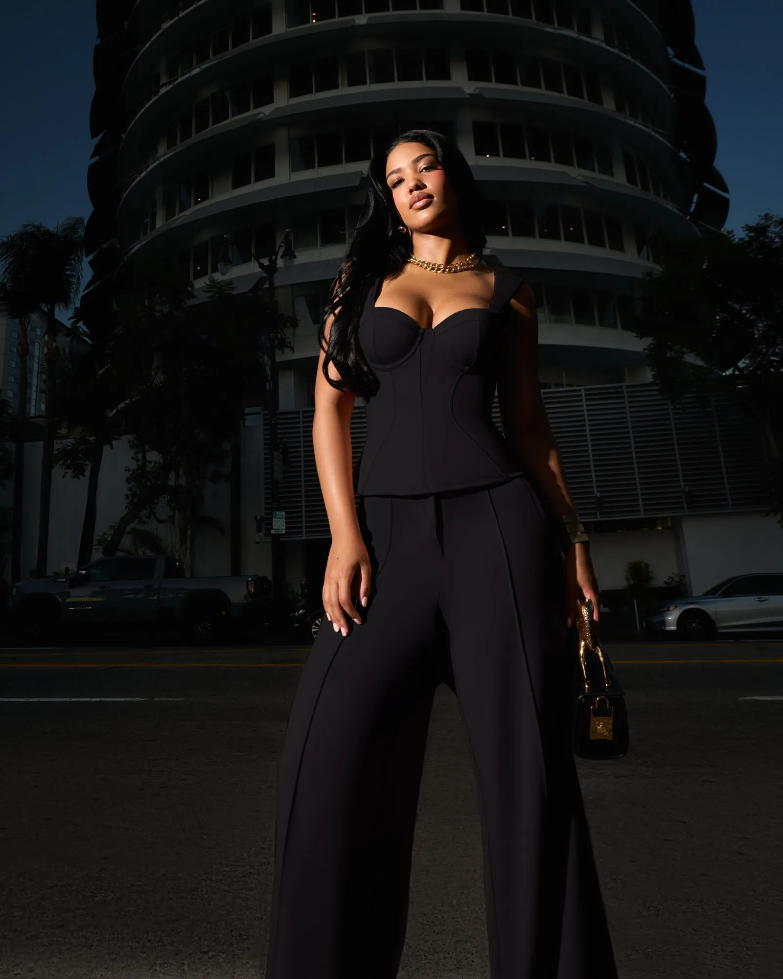 Belted Wide Leg Ponte Pant - Black sold by TA3 product image thumbnail 3