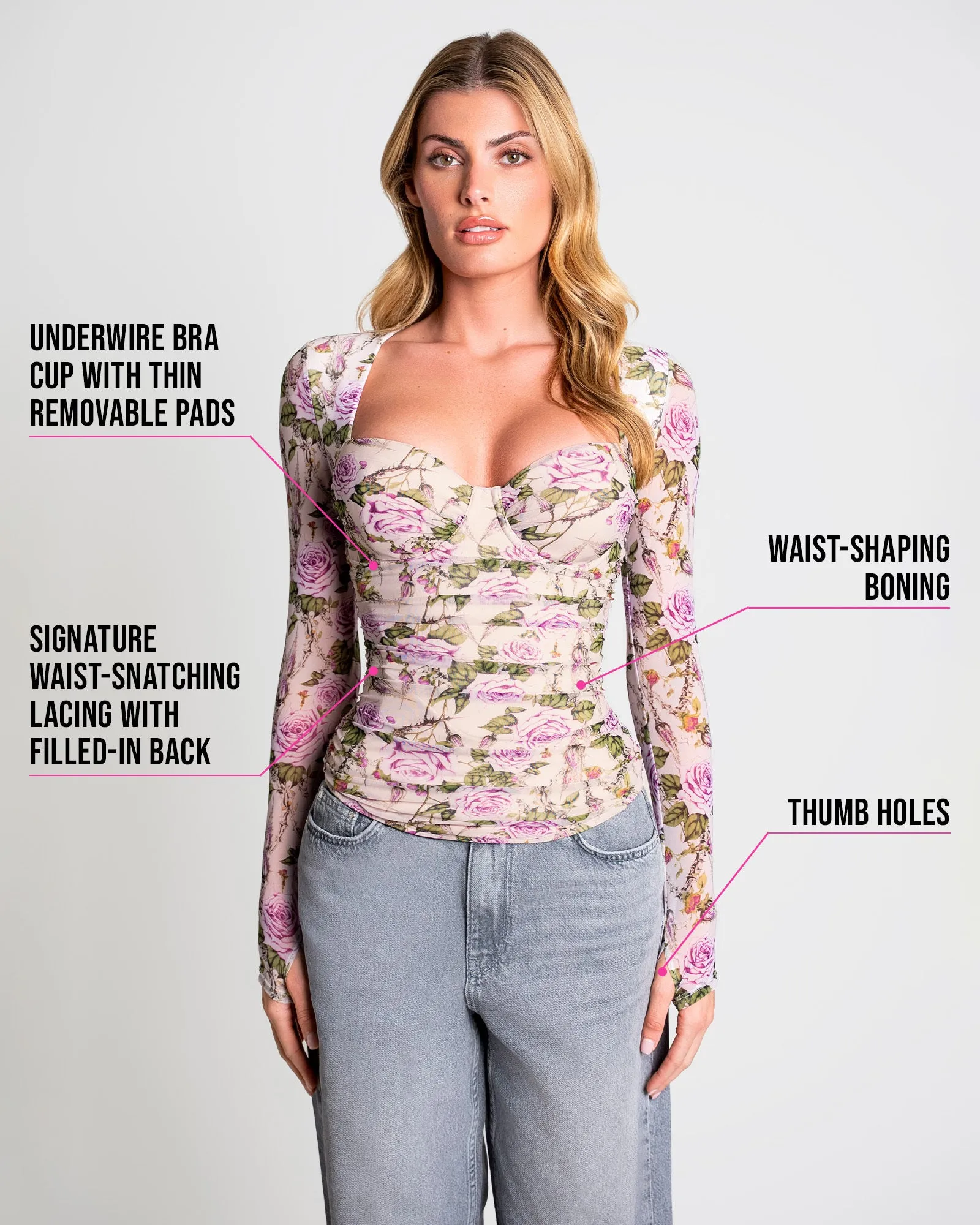 Sweetie Ruched Long Sleeve Top - Lilac Thorny Rose sold by TA3 product image thumbnail 4