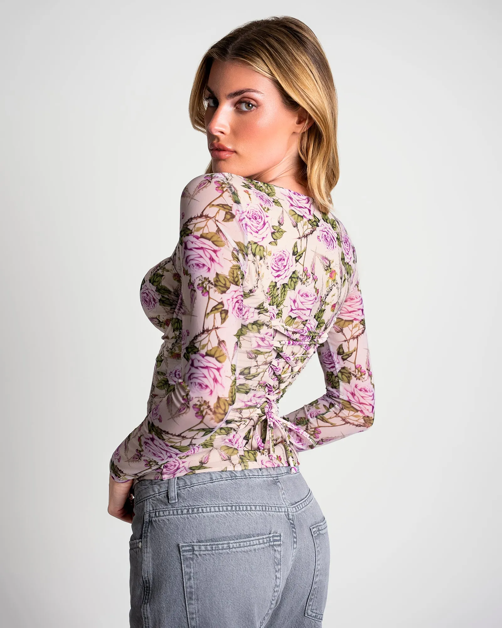 Sweetie Ruched Long Sleeve Top - Lilac Thorny Rose sold by TA3 product image thumbnail 2