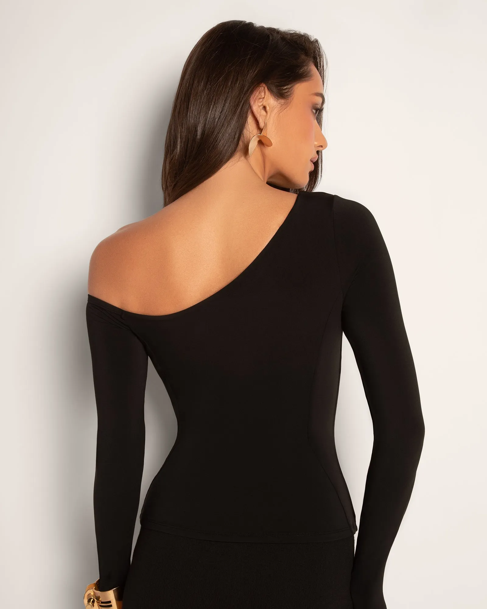 Sculpty One Shoulder Long Sleeve Top - Black sold by TA3 product image thumbnail 2