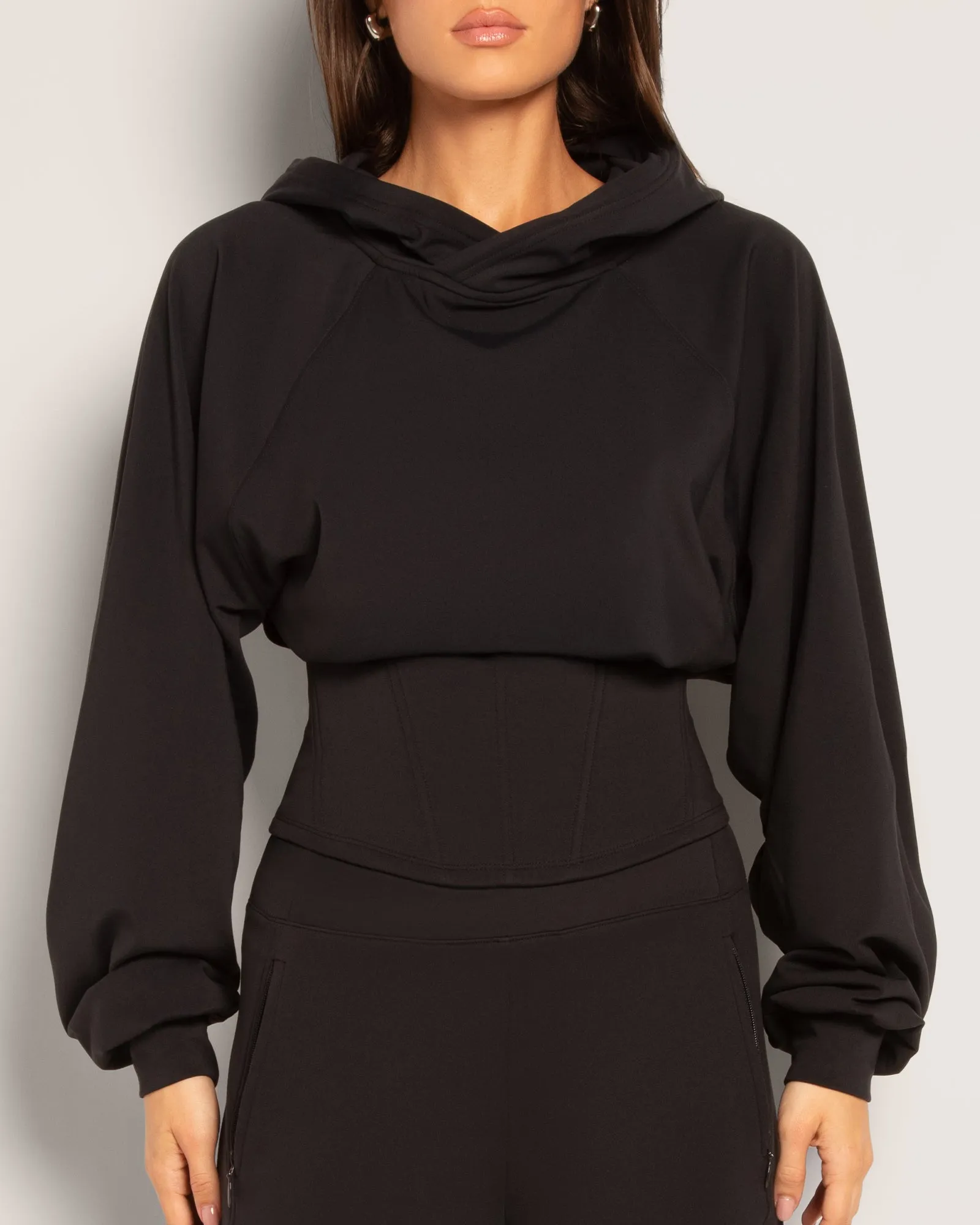 Cloudlined Knit Corset Hoodie - Soft Black sold by TA3 product image thumbnail 3