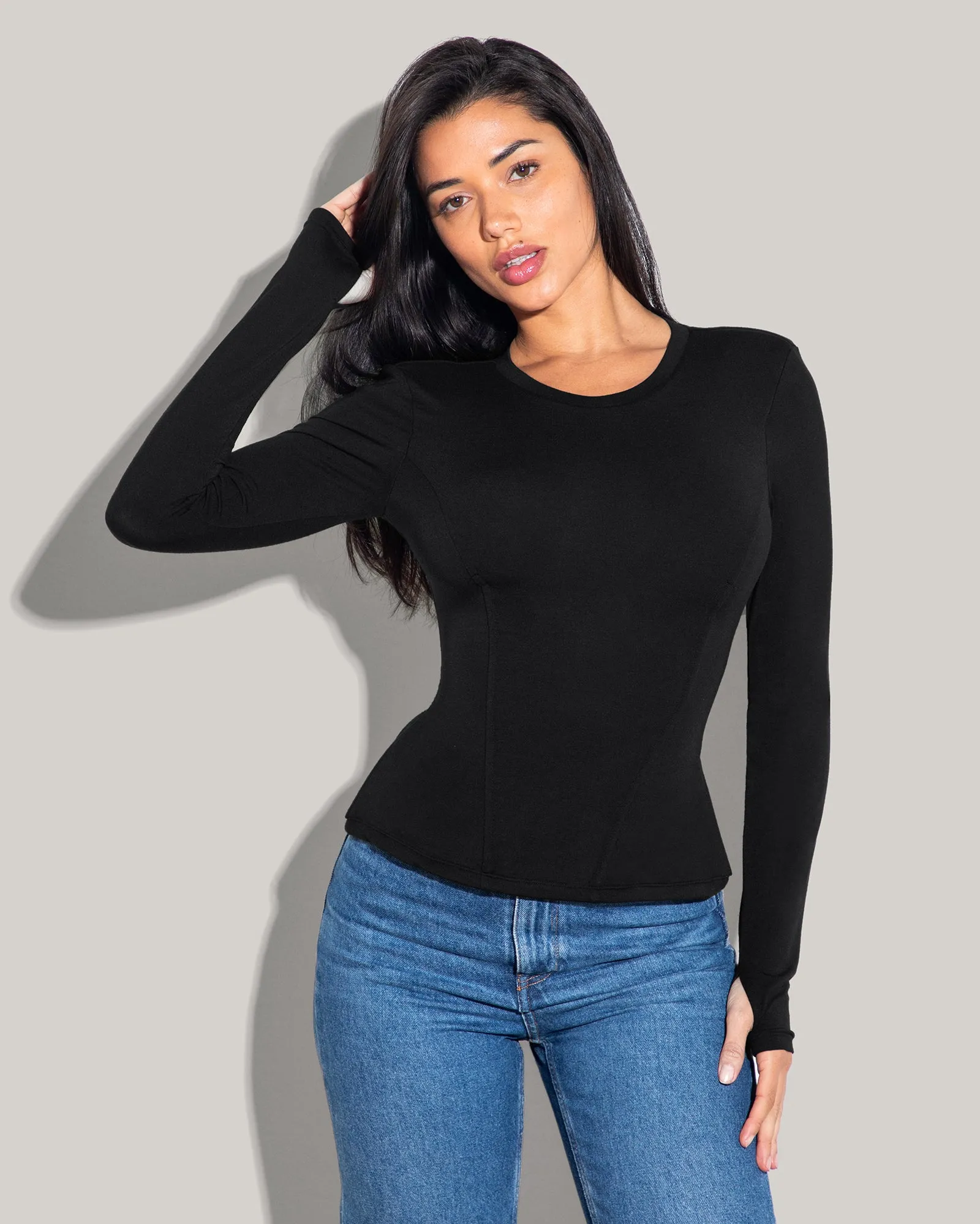 Shapey Crew Neck Top - Soft Modal Jersey Black sold by TA3 product image thumbnail 4