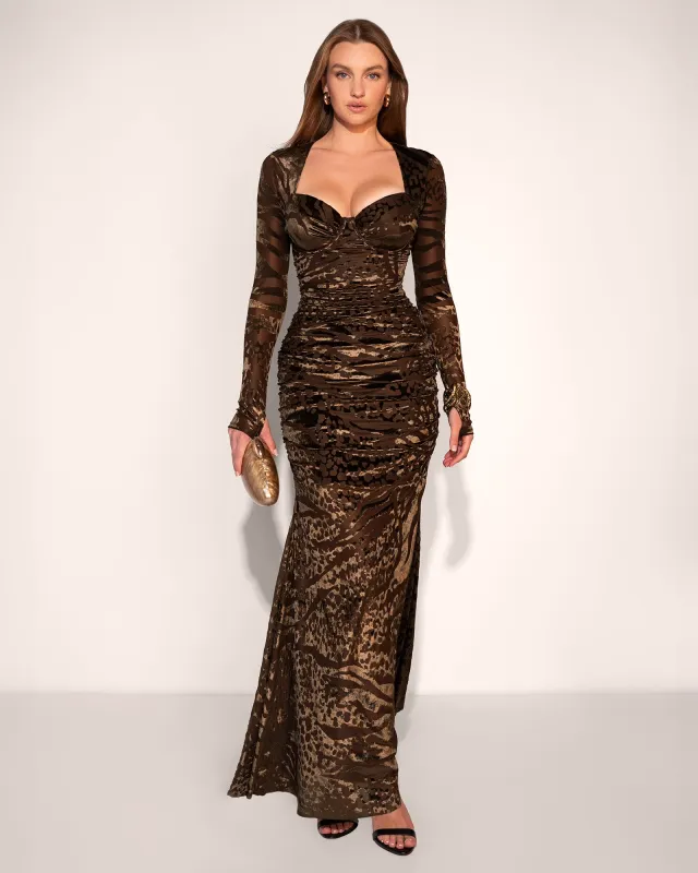 Sweetie Long Sleeve Gown - Velvet Mesh Espresso sold by TA3