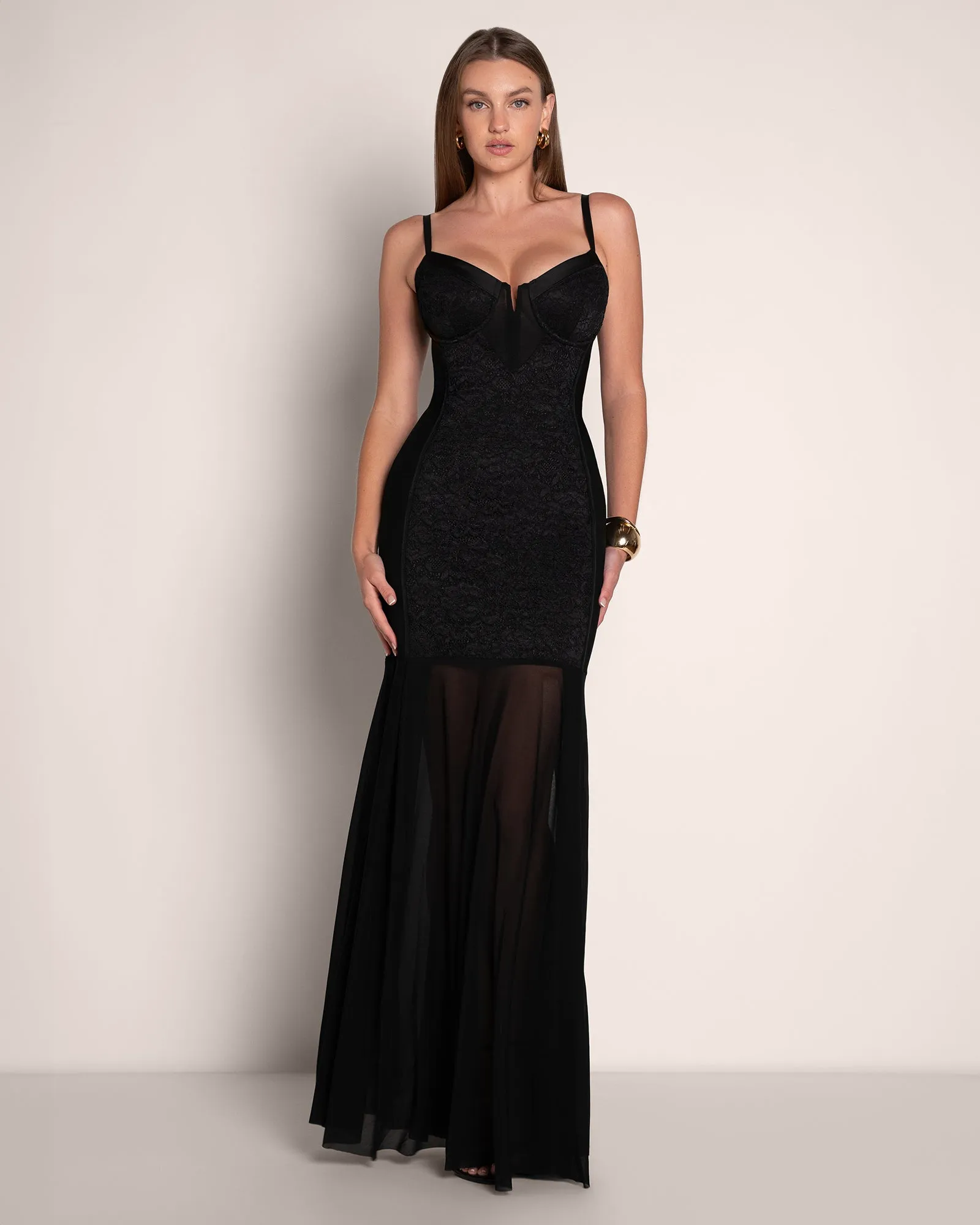 Vixen Seamed Flare Maxi Dress - Lace Black sold by TA3