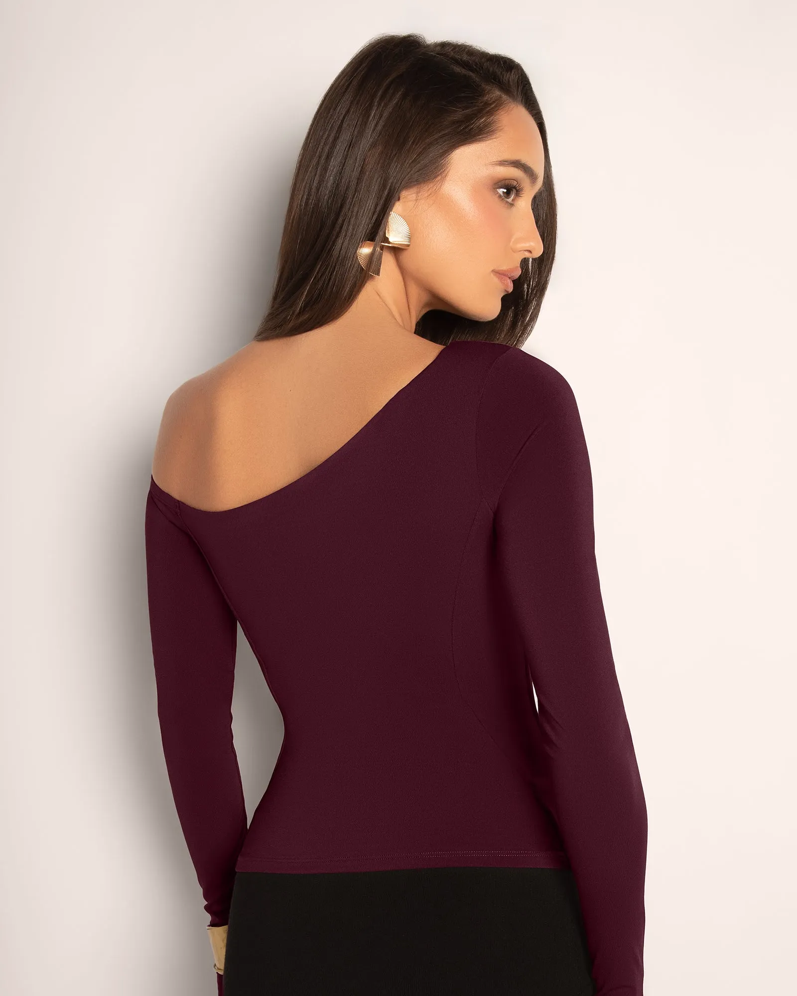 Sculpty One Shoulder Long Sleeve Top - Garnet sold by TA3 product image thumbnail 2