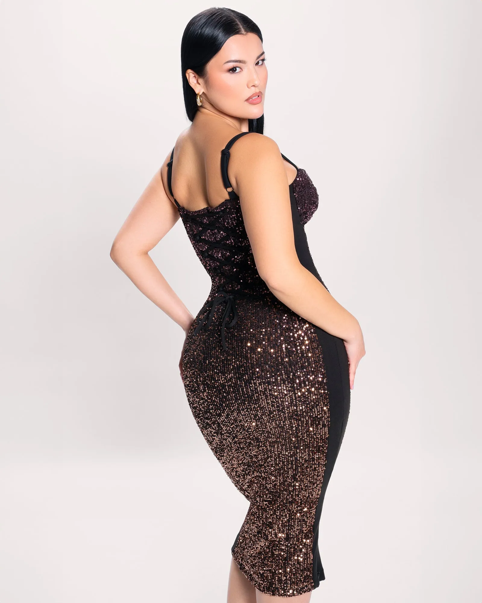 Seamed Lushy Midi Dress - Sequin Ombre Bronze/Plum sold by TA3 product image thumbnail 2