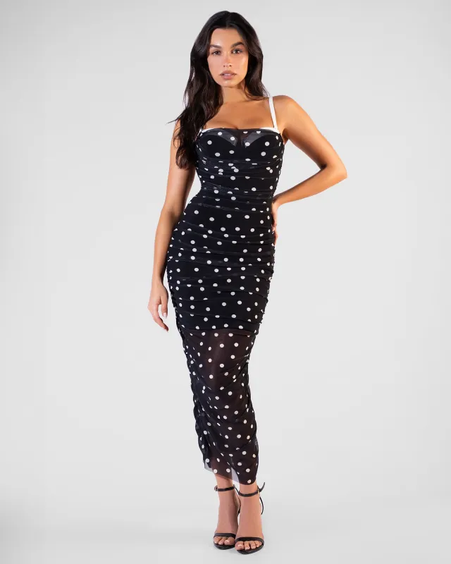 Sweetie Mesh Column Dress - Dot Black/White sold by TA3