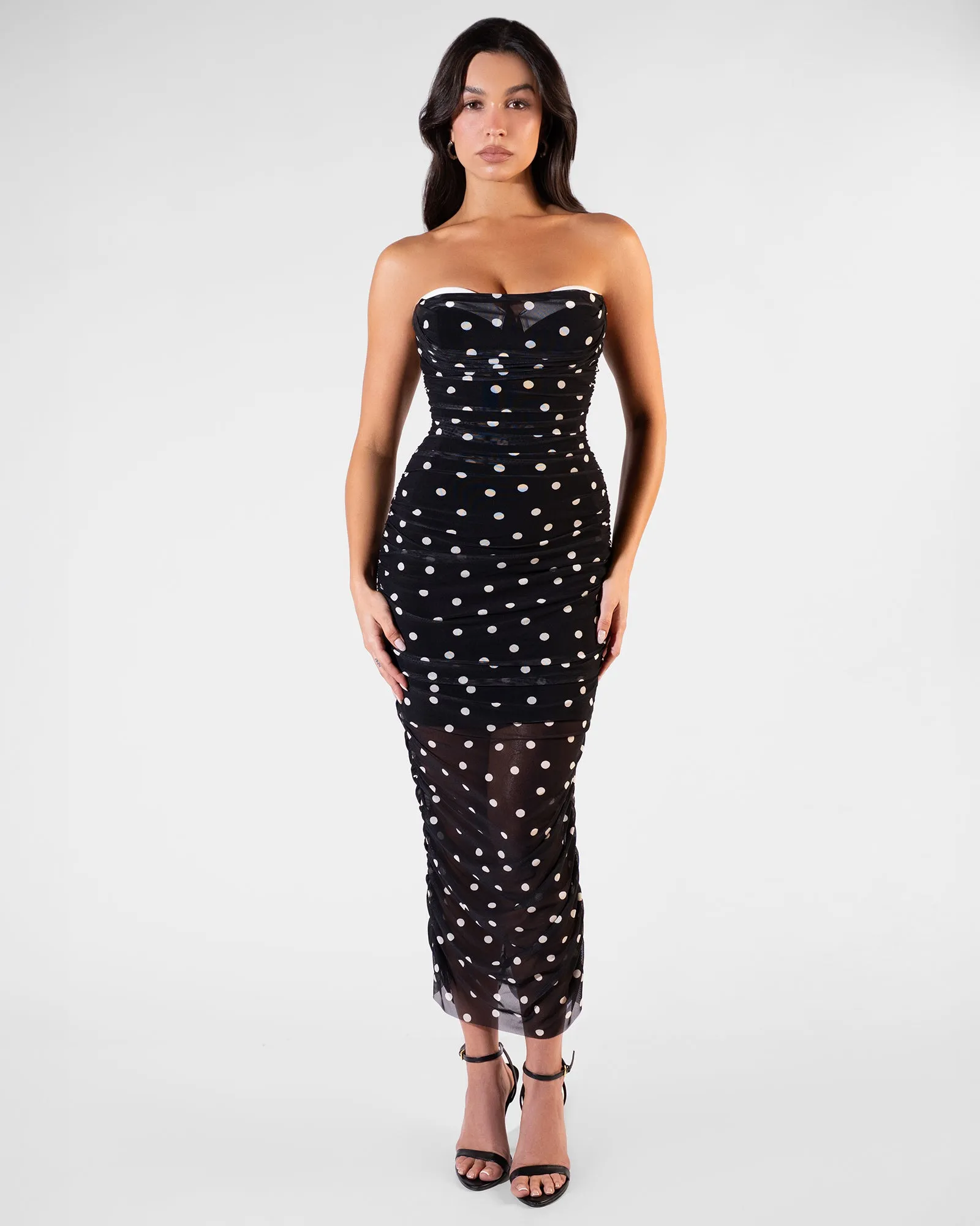 Sweetie Mesh Column Dress - Dot Black/White sold by TA3 product image thumbnail 4