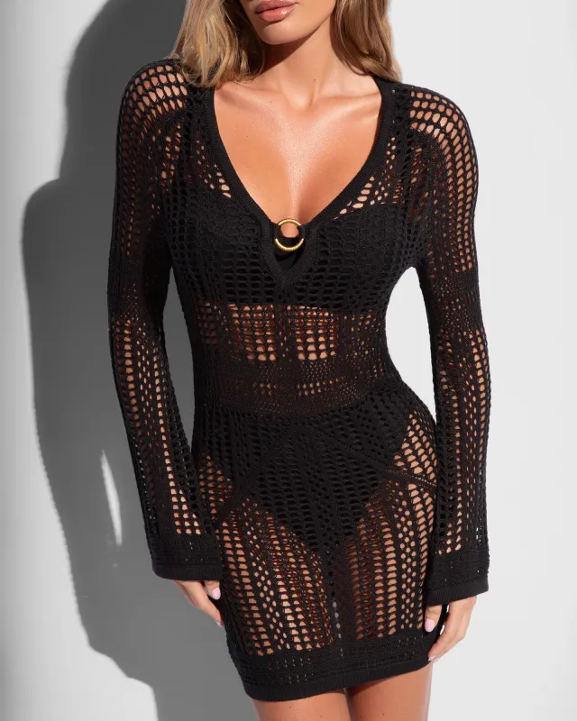 Ringy Mini Cover Up - Crochet Black made by TA3