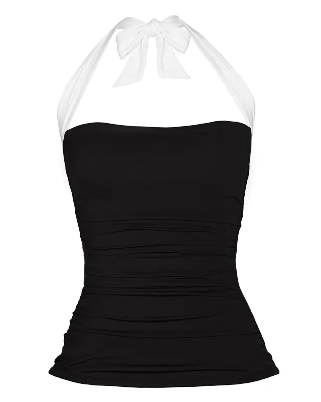 Ruched Square Neck Tankini - Black/White made by TA3