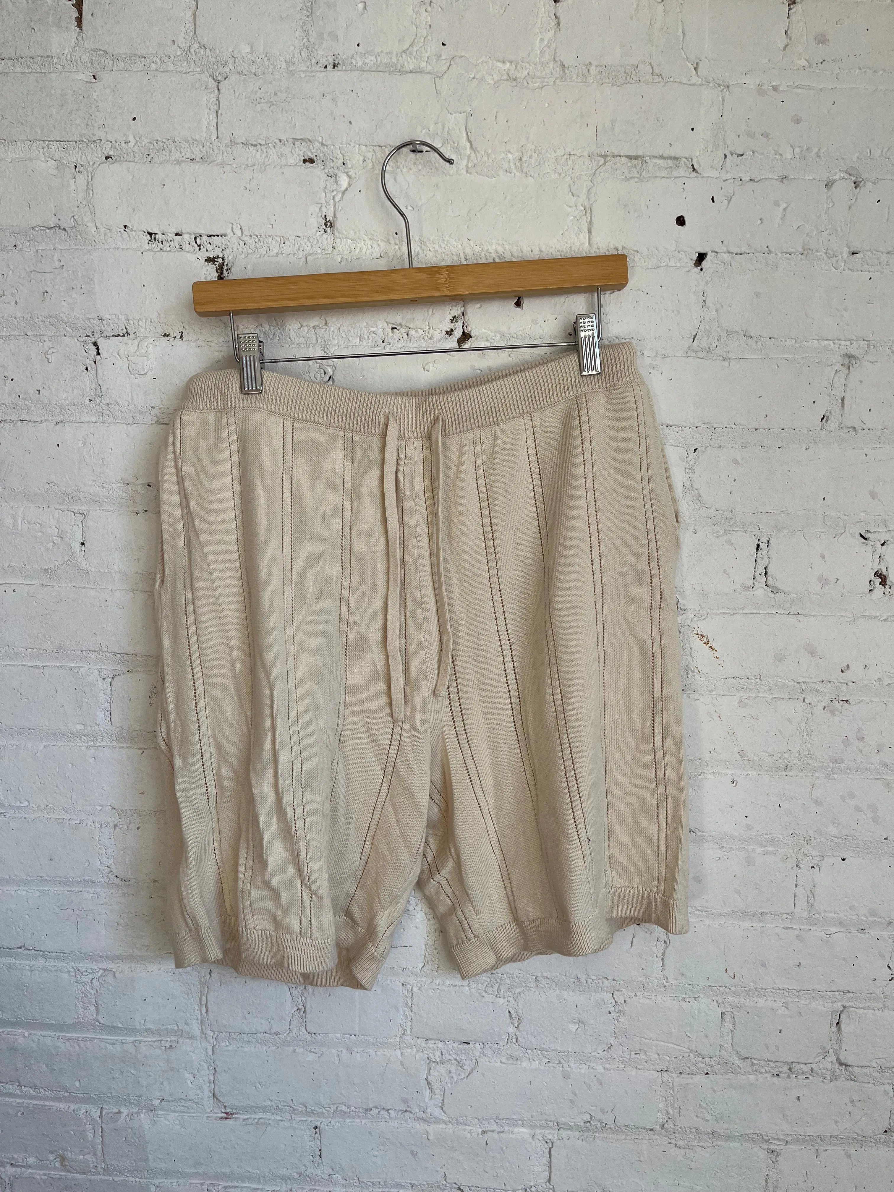 One of One / Drop Needle Feather Cotton Knit Full Fashioned Shorts Cream sold by Alex Crane
