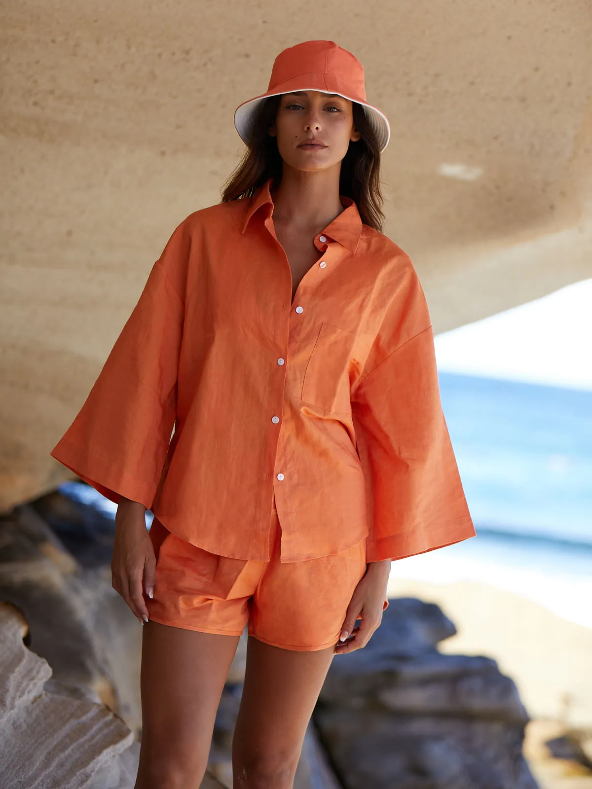 Orange Solid Color Pocket Shirt sold by BERLOOK product image thumbnail 4