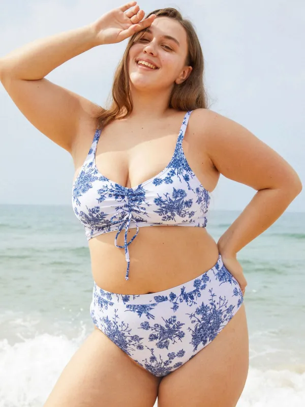 Ruched Floral Plus Size Bikini Top sold by BERLOOK
