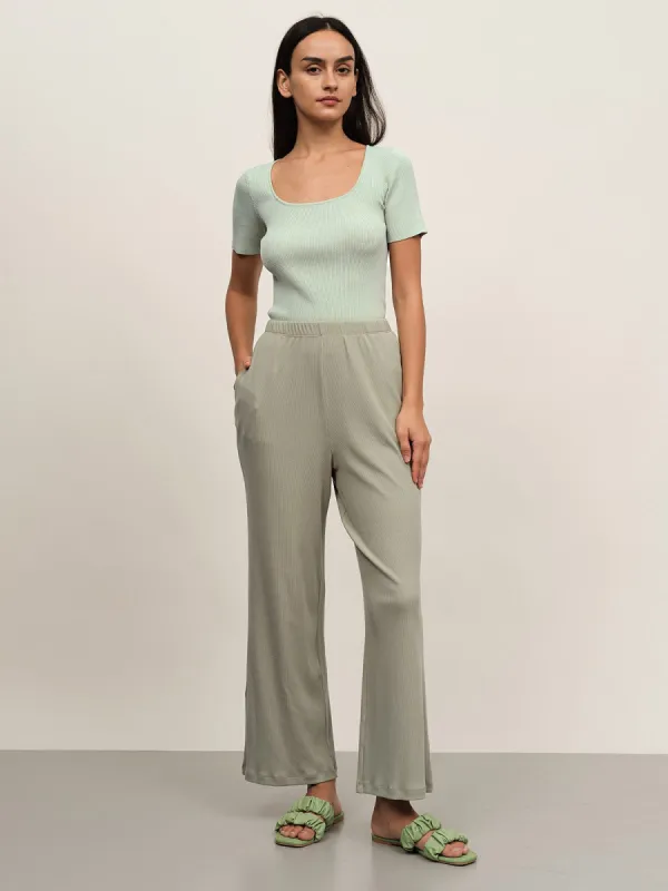 Ribbed Pocket Cotton Straight Pants sold by BERLOOK