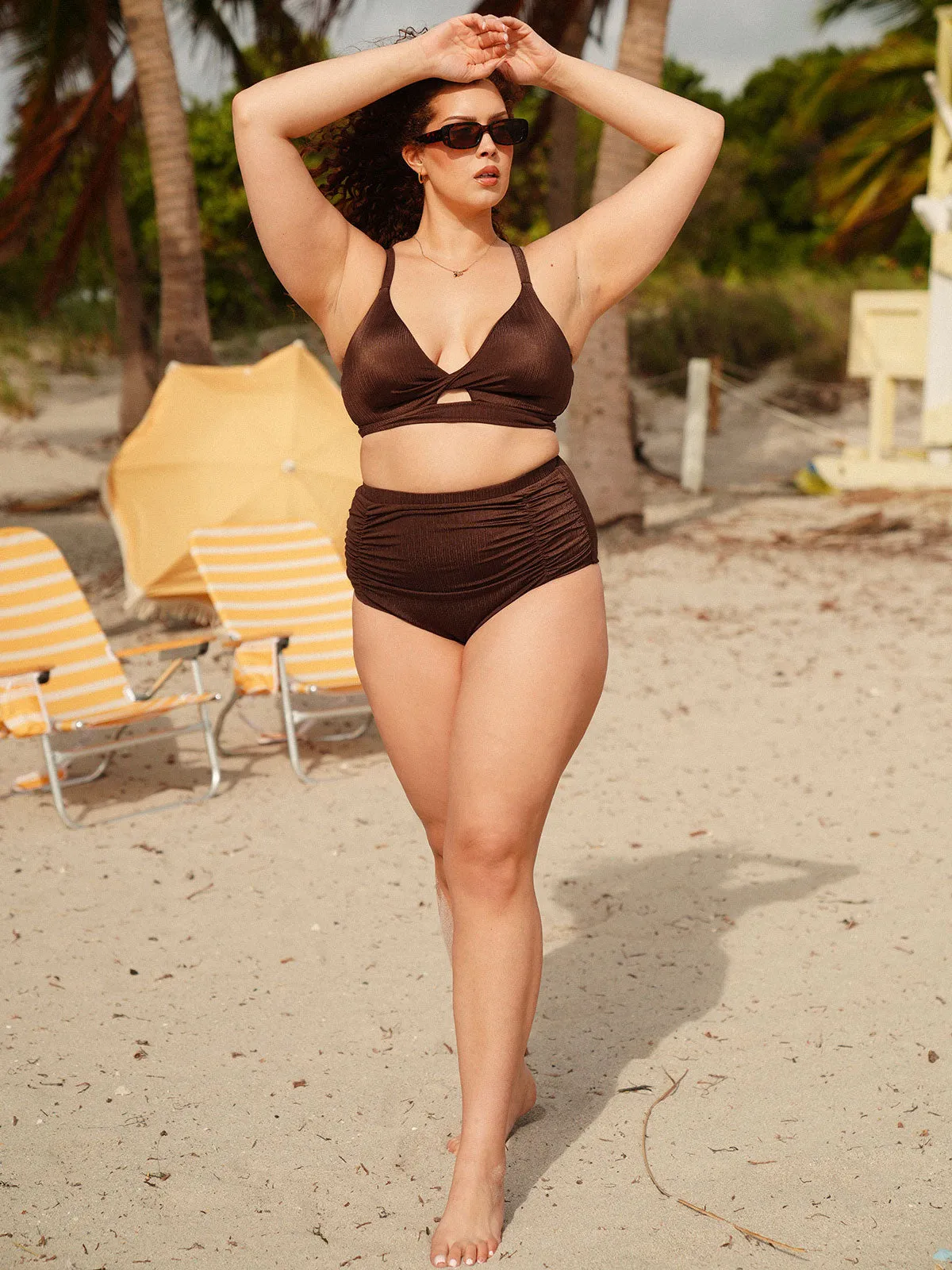 Coffee Ruched Plus Size Bikini Bottom sold by BERLOOK product image thumbnail 4
