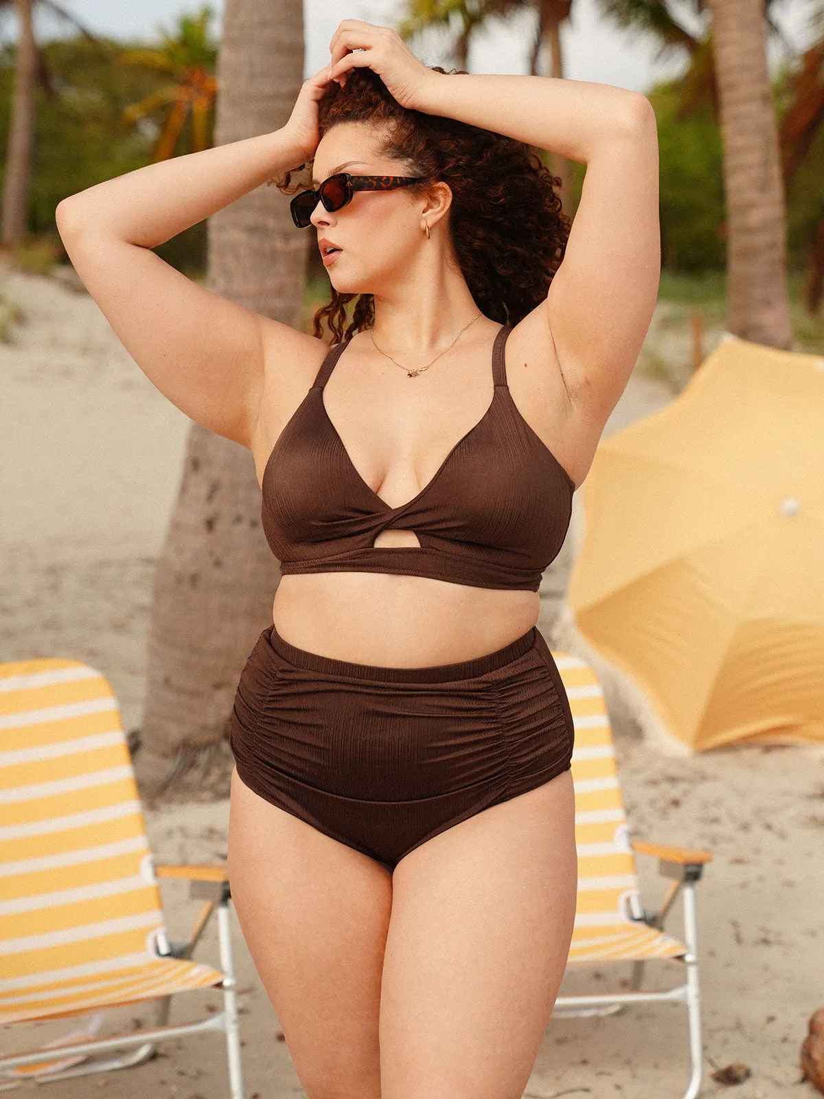 Coffee Ruched Plus Size Bikini Bottom sold by BERLOOK product image thumbnail 3