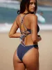 Navy Contrast Stitch Bikini Bottom sold by BERLOOK