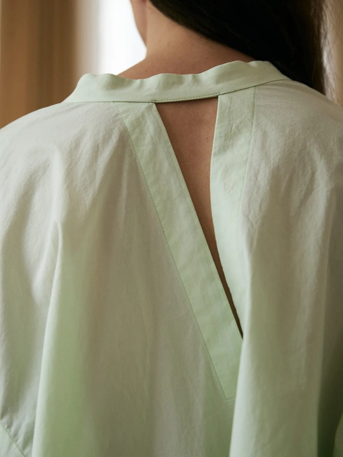 Cutout Back Lantern Sleeve Cotton Blouse sold by BERLOOK product image thumbnail 4