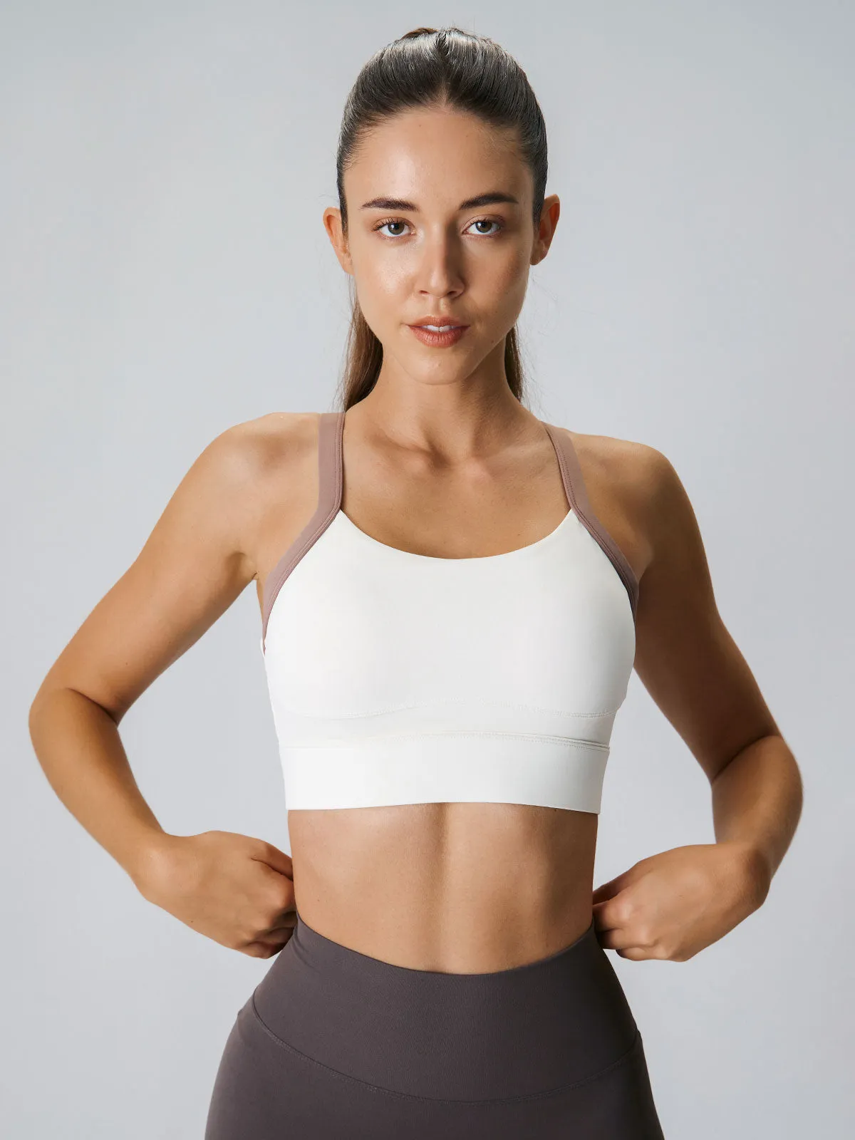 Beige Contrast Strap Sports Bra sold by BERLOOK product image thumbnail 2