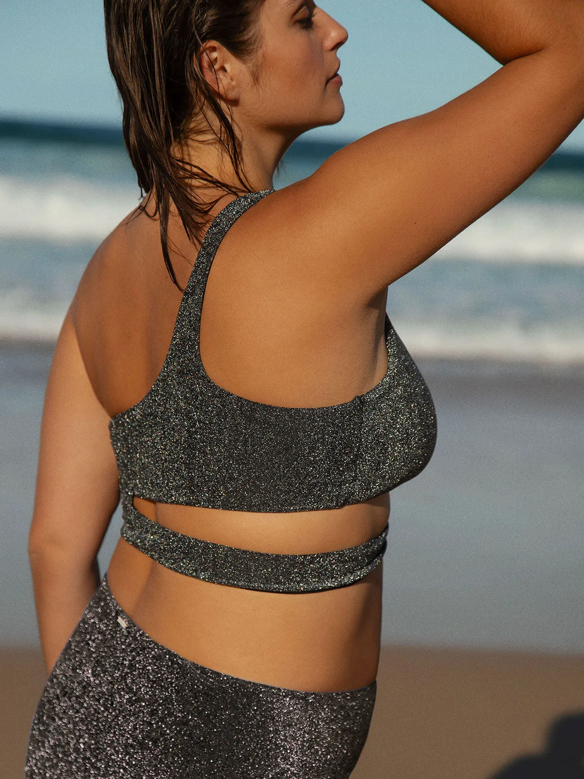 Black Lurex One Shoulder Plus Size Bikini Top sold by BERLOOK product image thumbnail 4